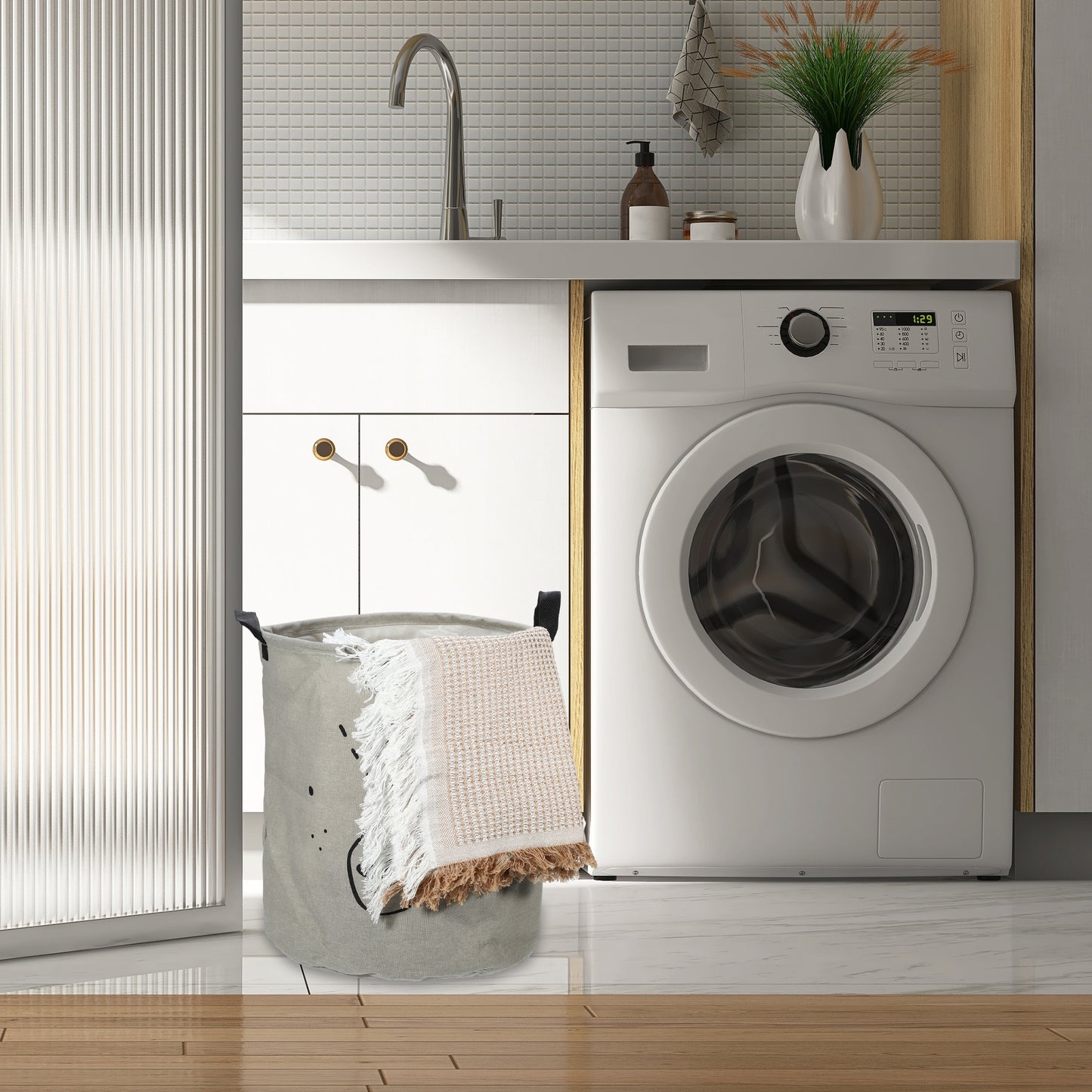 Foldable Cylindrical Laundry Basket for Laundry Room 15.75"x13.78" 40L Gray