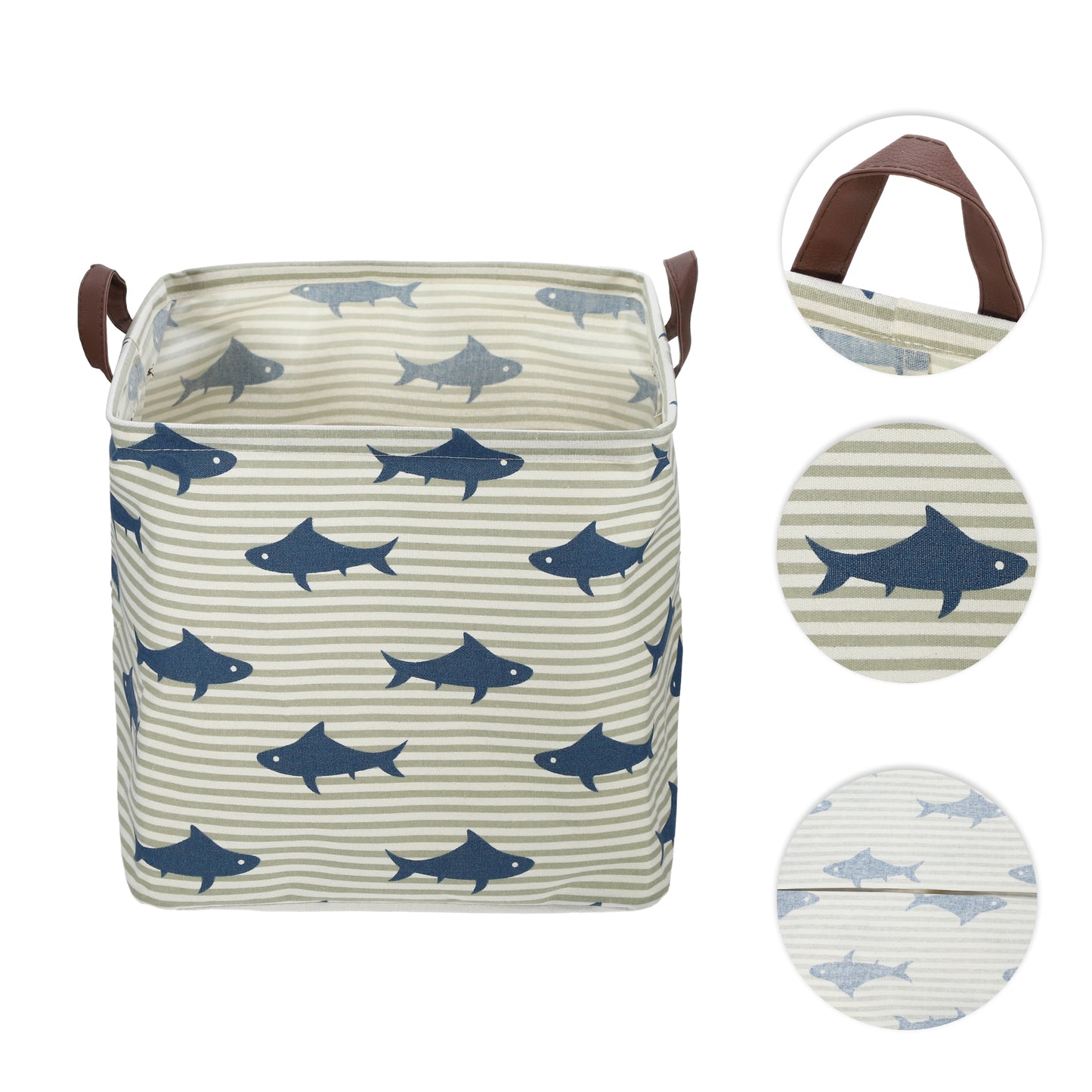 Foldable Square Laundry Basket for Laundry Room 12.60"x12.60"x12.60" 30L Blue Sharks