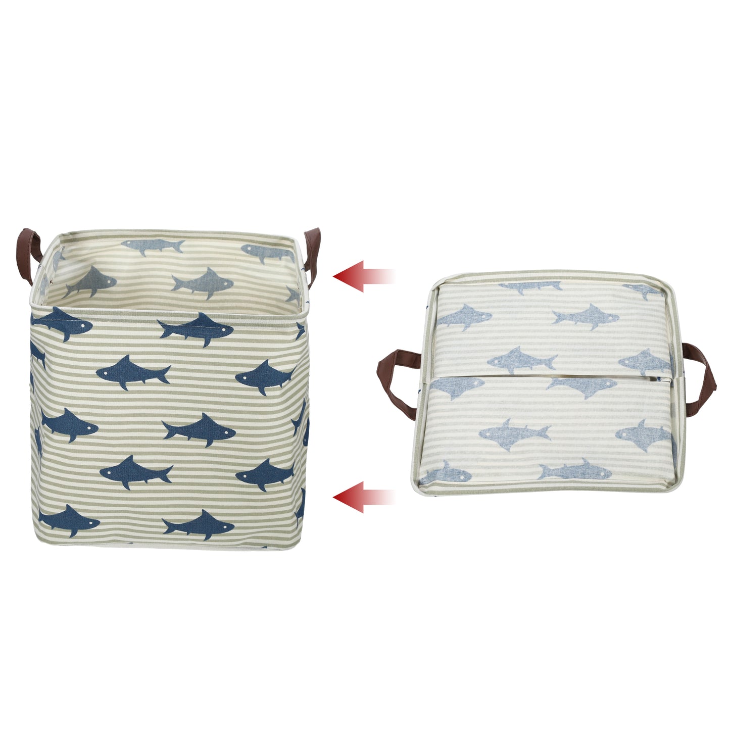 Foldable Square Laundry Basket for Laundry Room 12.60"x12.60"x12.60" 30L Blue Sharks