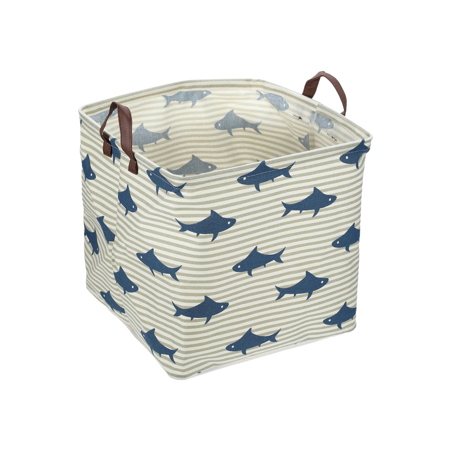 Foldable Square Laundry Basket for Laundry Room 12.60"x12.60"x12.60" 30L Blue Sharks