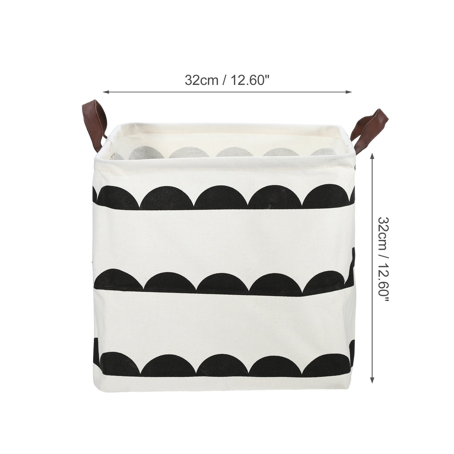 Foldable Square Laundry Basket for Laundry Room 12.60"x12.60"x12.60" 30L Black White Semicircle