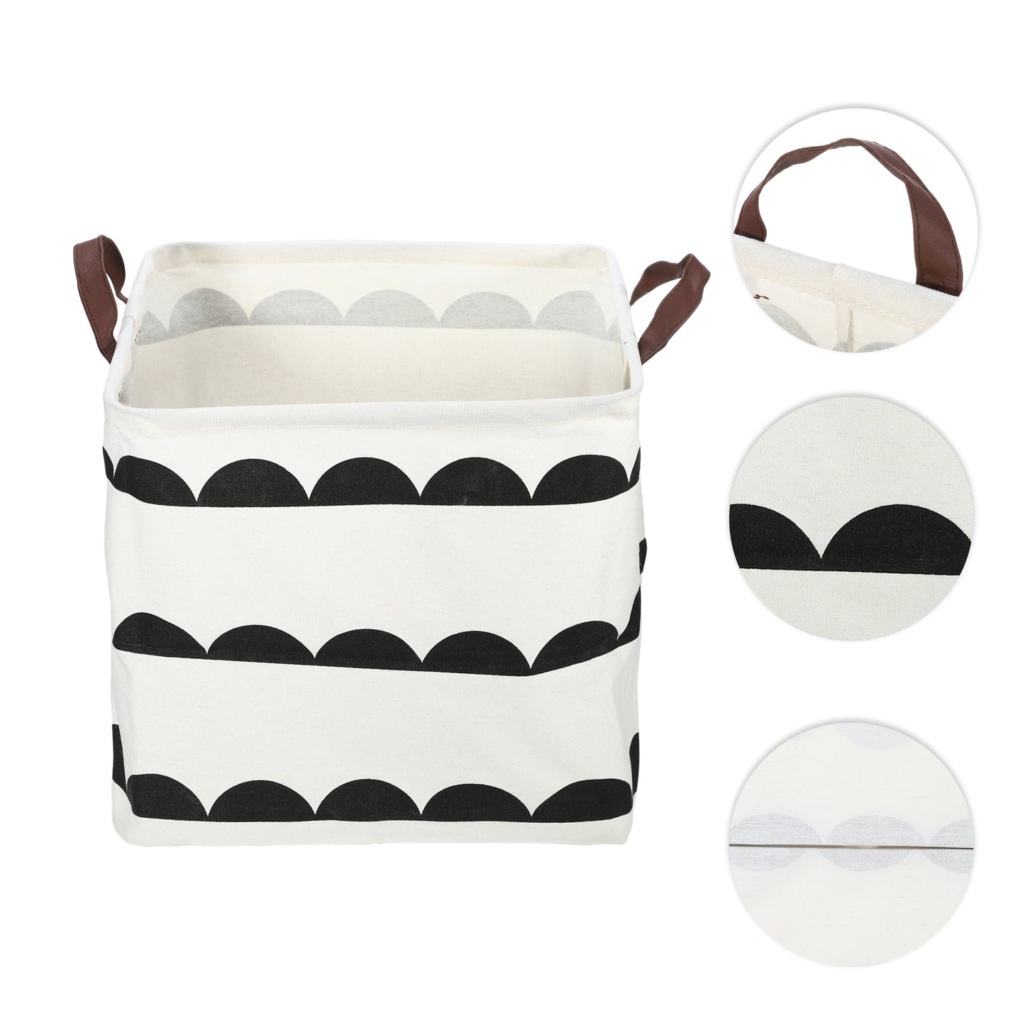 Foldable Square Laundry Basket for Laundry Room 12.60"x12.60"x12.60" 30L Black White Semicircle