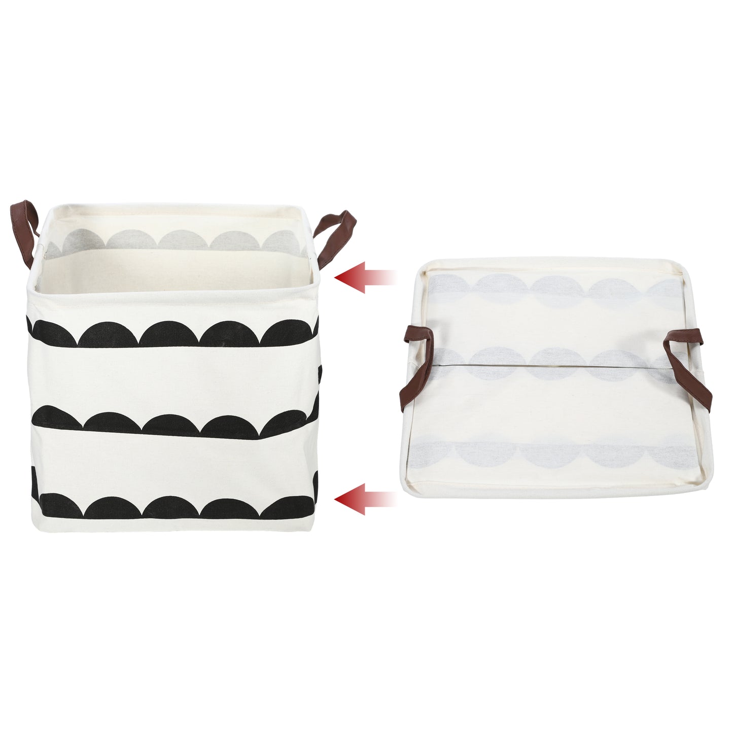Foldable Square Laundry Basket for Laundry Room 12.60"x12.60"x12.60" 30L Black White Semicircle