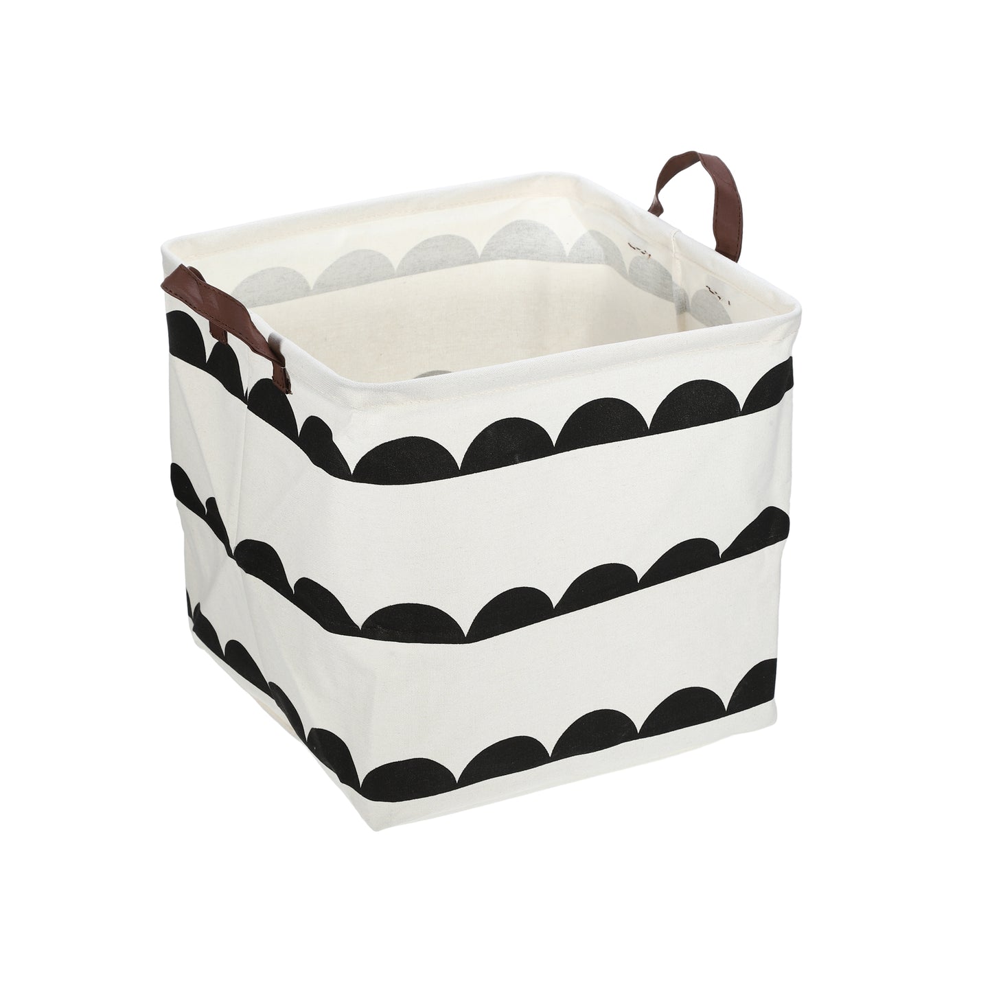 Foldable Square Laundry Basket for Laundry Room 12.60"x12.60"x12.60" 30L Black White Semicircle