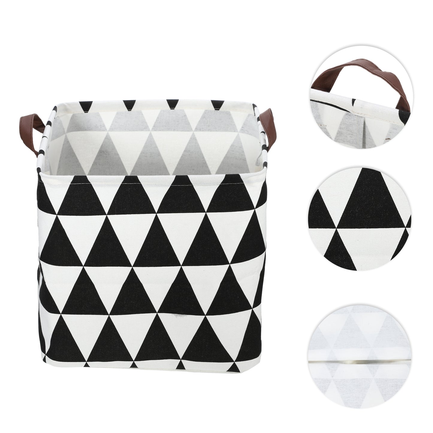 Foldable Square Laundry Basket for Laundry Room 12.60"x12.60"x12.60" 30L Black White Triangle