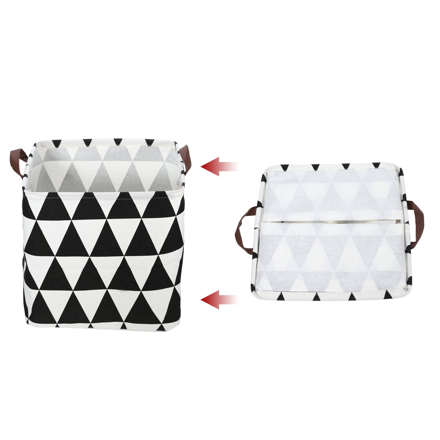 Foldable Square Laundry Basket for Laundry Room 12.60"x12.60"x12.60" 30L Black White Triangle