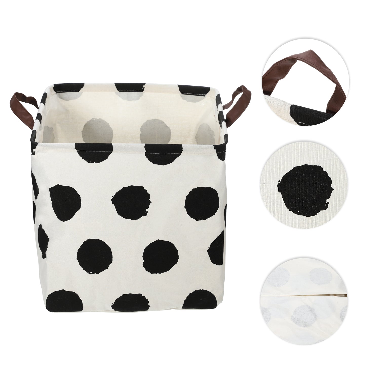Foldable Square Laundry Basket for Laundry Room 12.60"x12.60"x12.60" 30L Black White Polka Dots