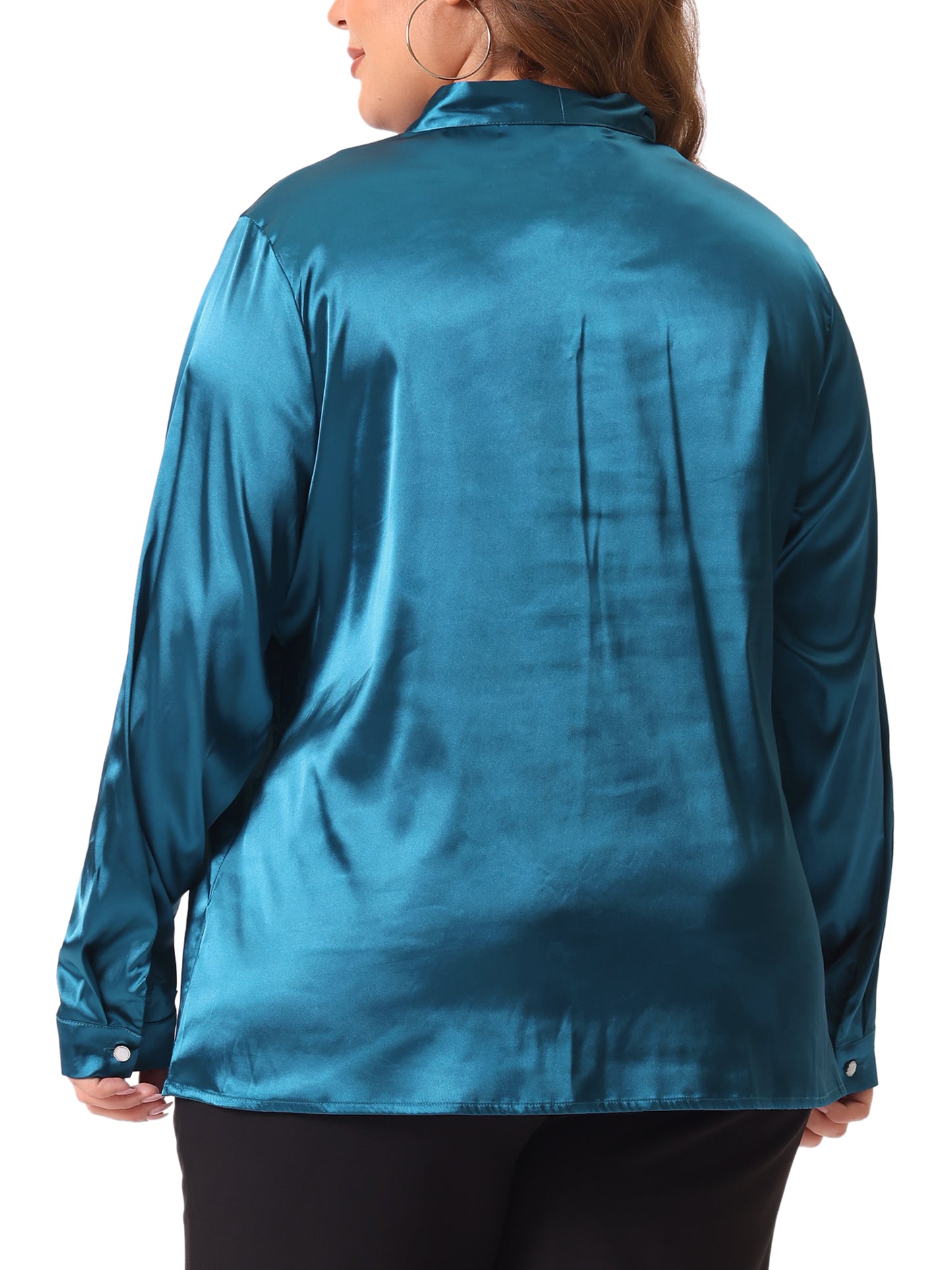 Women Plus Size Blouse Work Office Tie Neck Satin Top Blouse