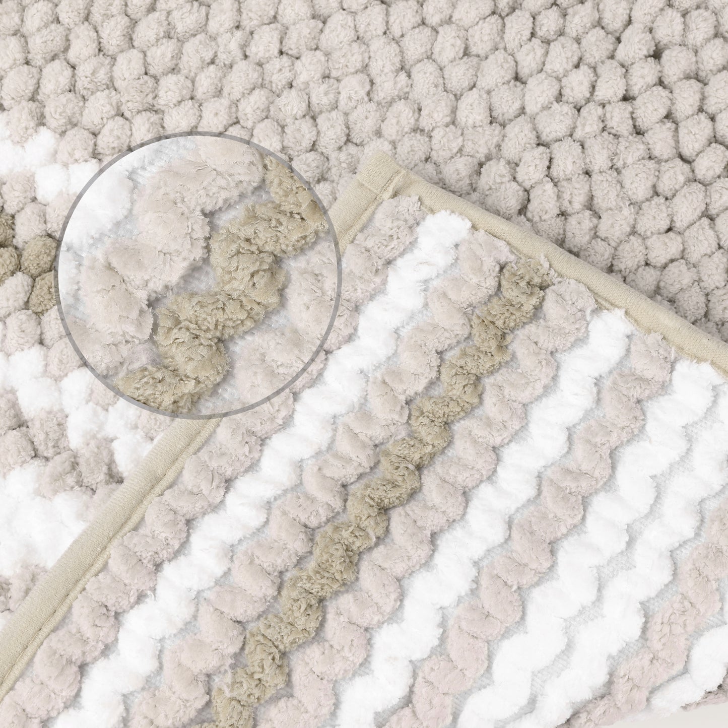 Striped Bathroom Rugs, Extra Soft and Absorbent Fluffy Chenille Bath Mats