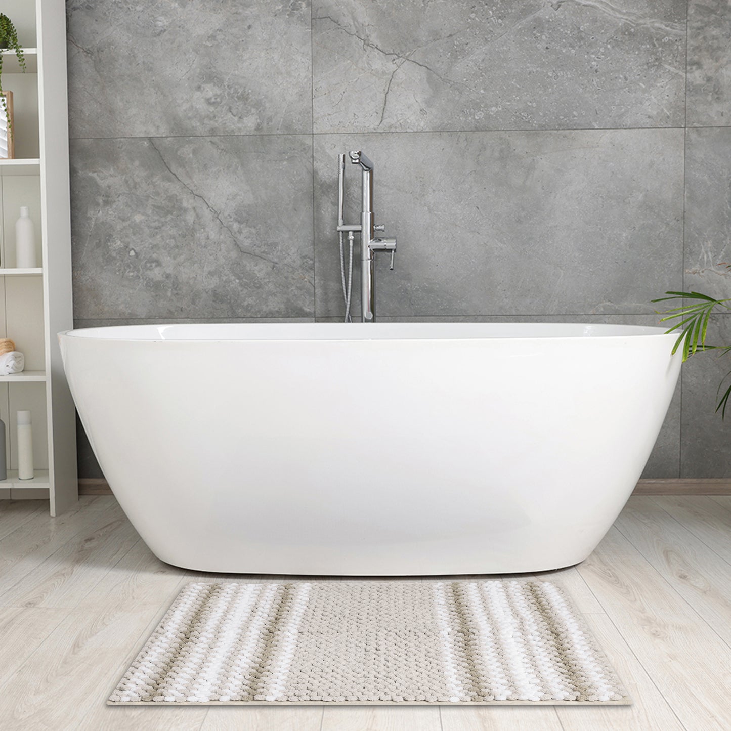 Striped Bathroom Rugs, Extra Soft and Absorbent Fluffy Chenille Bath Mats