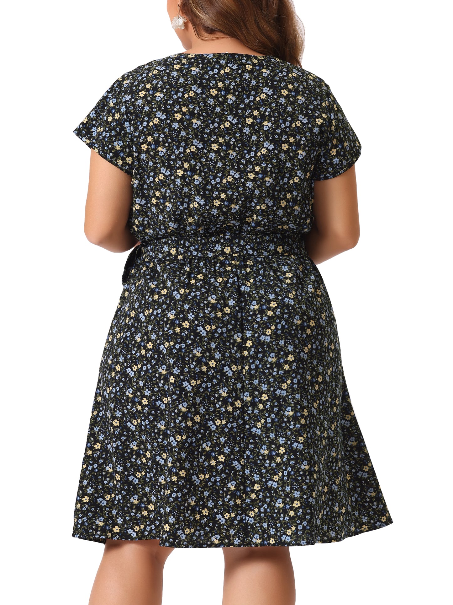 Women's Plus Size V Neck Belted Summer Floral Dresses
