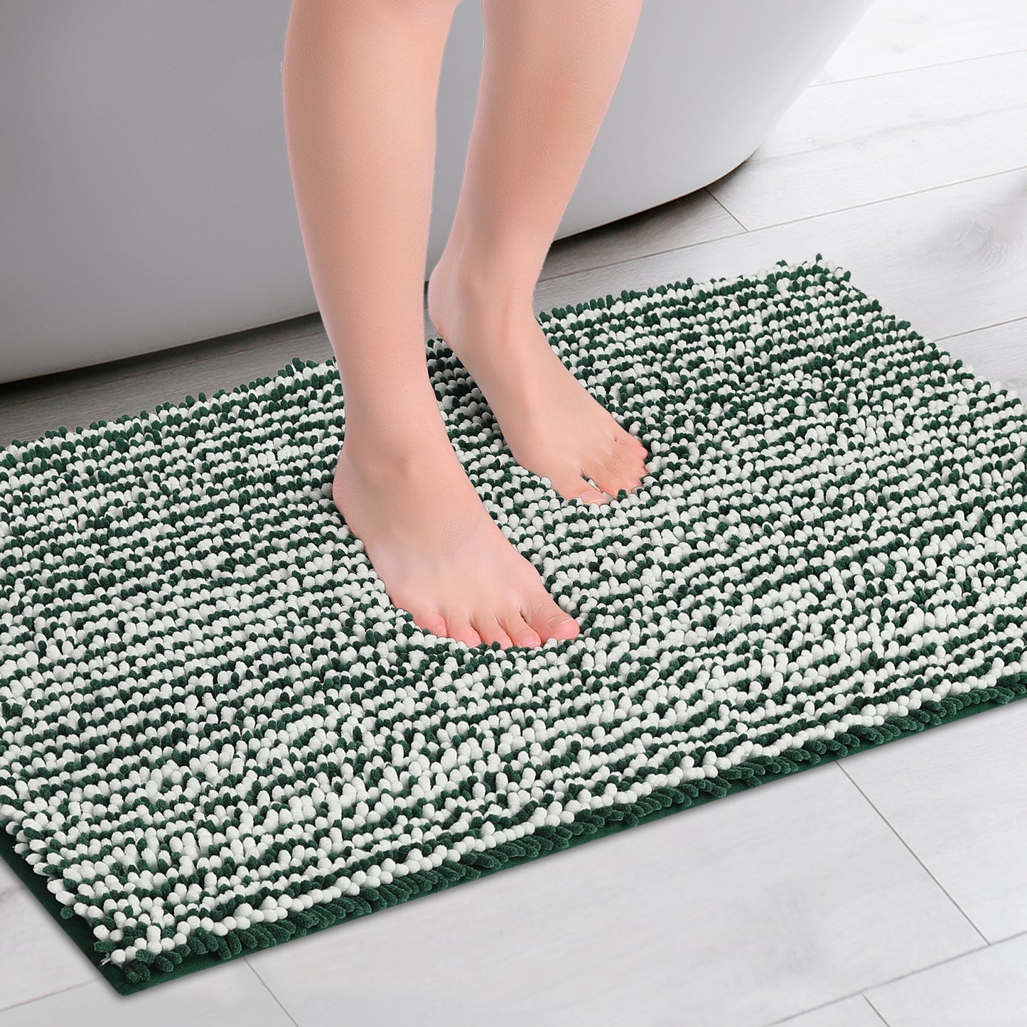 Chenille Striped Bathroom Rugs, Extra Thick and Absorbent Non-Slip Soft Plush Shaggy Bath Mats