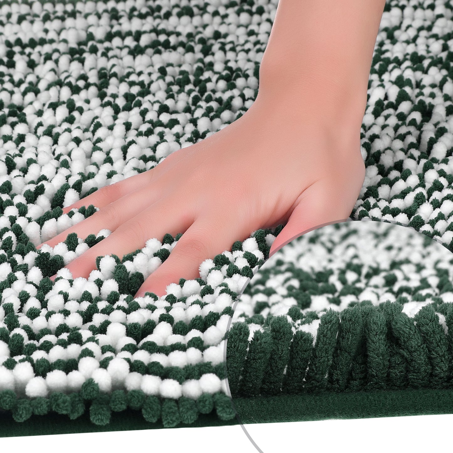 Chenille Striped Bathroom Rugs, Extra Thick and Absorbent Non-Slip Soft Plush Shaggy Bath Mats