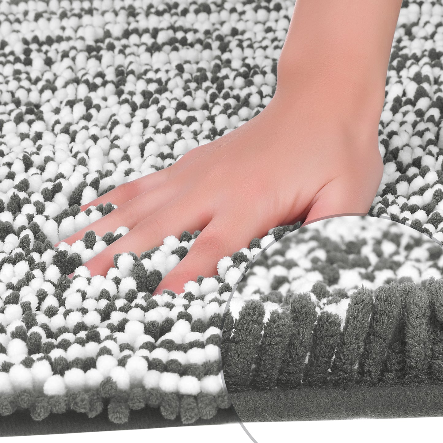 Chenille Striped Bathroom Rugs, Extra Thick and Absorbent Non-Slip Soft Plush Shaggy Bath Mats