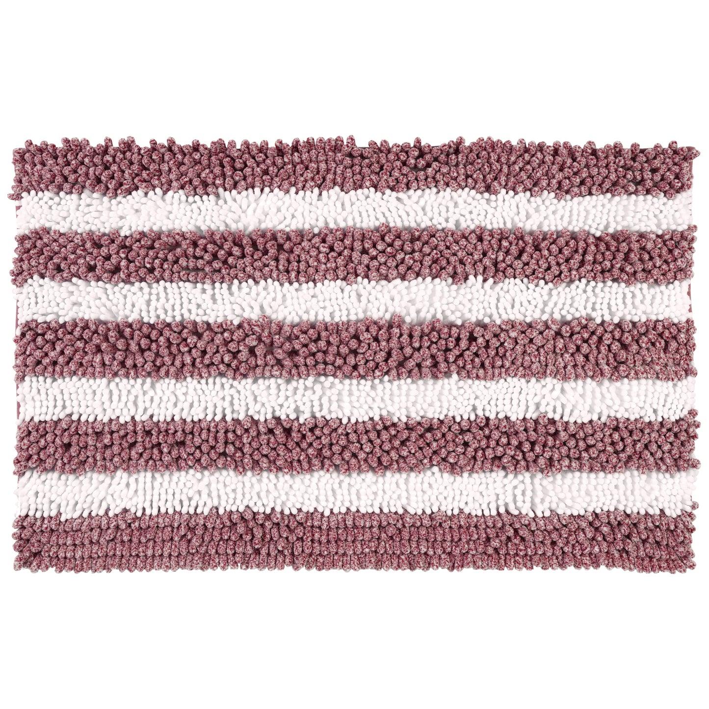 Striped Absorbent Chenille Bath Rugs, Non-Slip Plush Carpet, Machine Washable Bath Mats