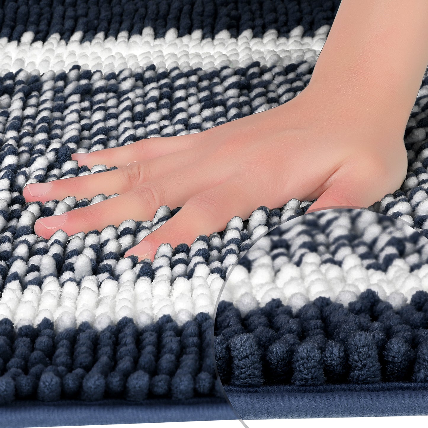 Chenille Striped Bathroom Rug Mat, Non-Slip Soft Plush Shaggy Bath Carpet, Machine Washable