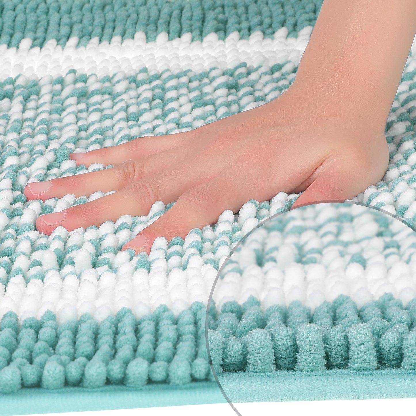 Chenille Striped Bathroom Rug Mat, Non-Slip Soft Plush Shaggy Bath Carpet, Machine Washable