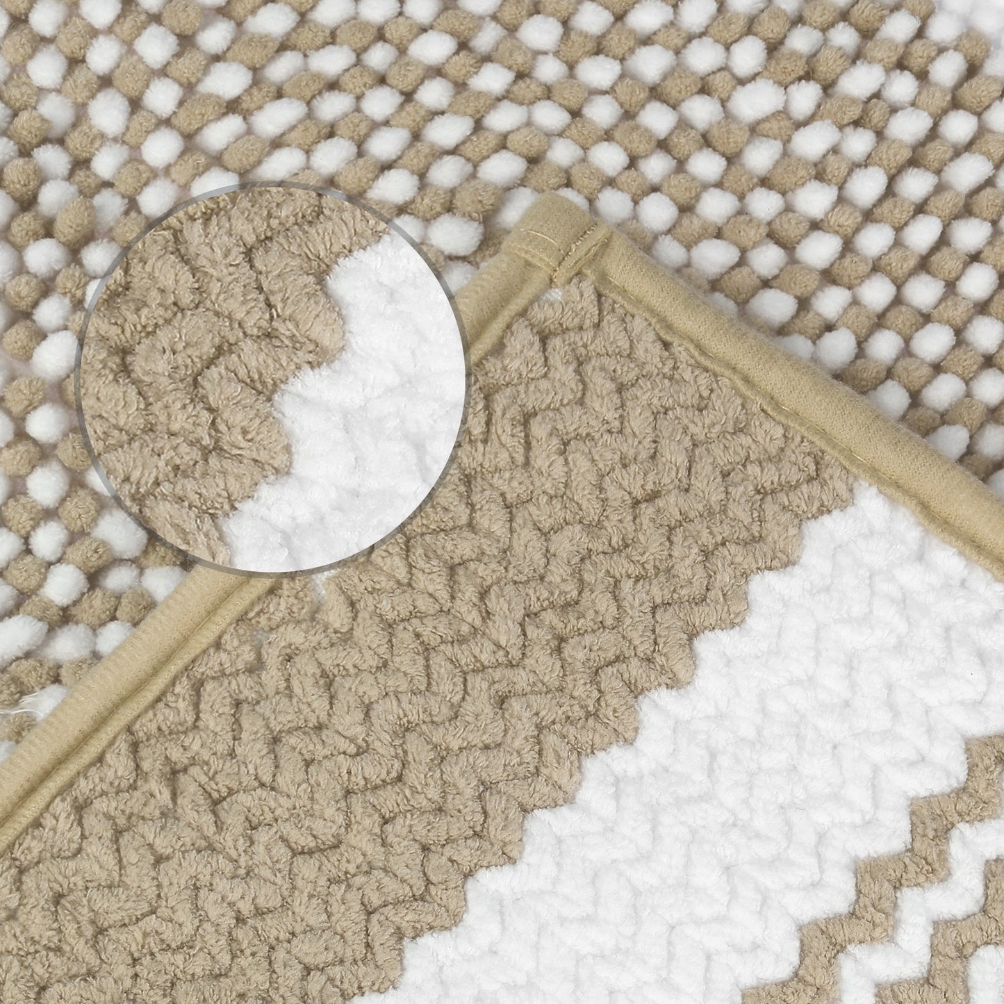 Chenille Striped Bathroom Rug Mat, Non-Slip Soft Plush Shaggy Bath Carpet, Machine Washable