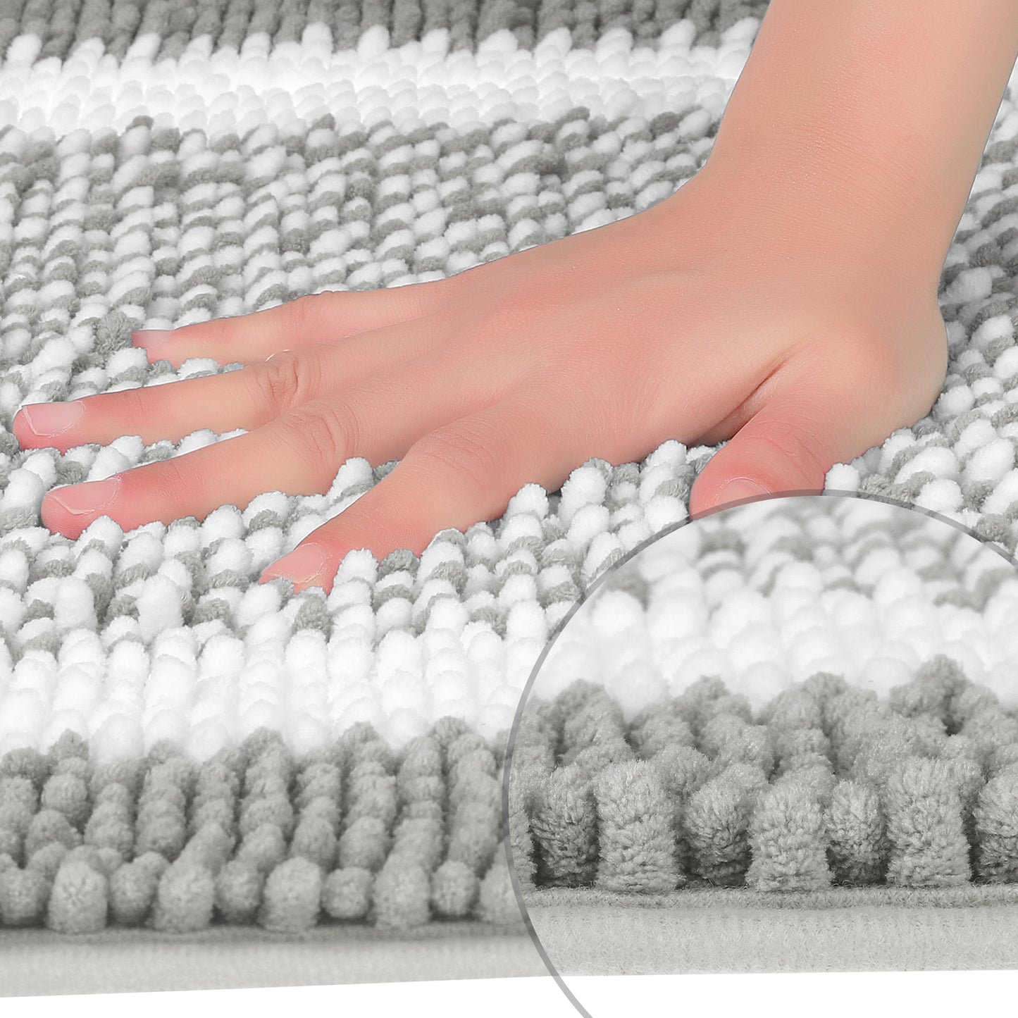 Chenille Striped Bathroom Rug Mat, Non-Slip Soft Plush Shaggy Bath Carpet, Machine Washable