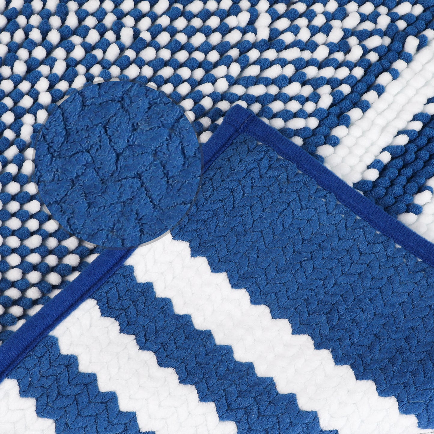Striped Chenille Bathroom Rug with Edges, Non-Slip Bathroom Floor Mat, Machine Washable