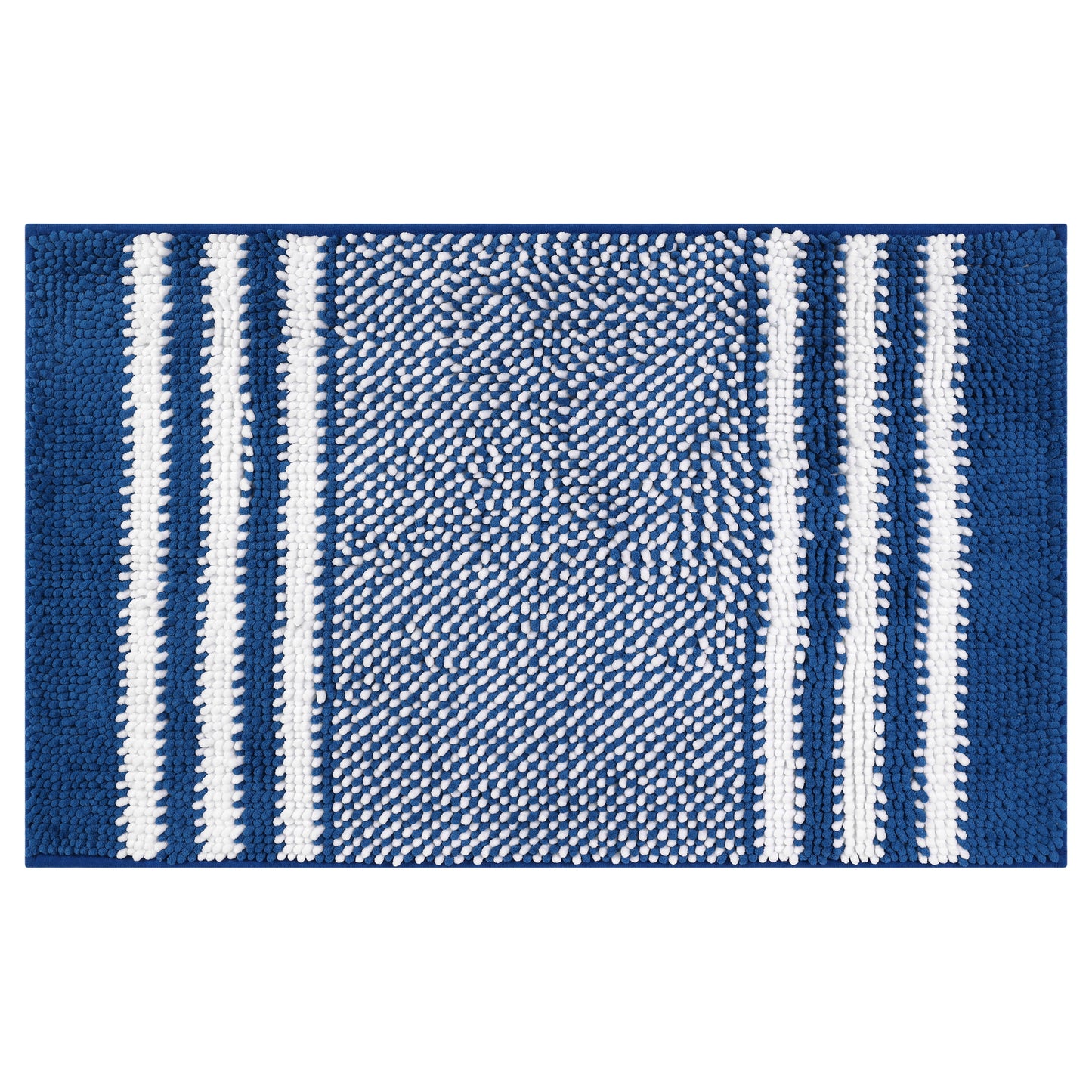 Striped Chenille Bathroom Rug with Edges, Non-Slip Bathroom Floor Mat, Machine Washable