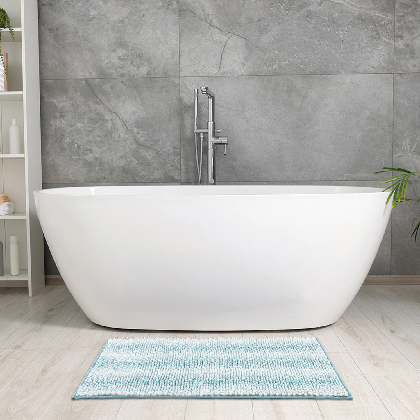 Chenille Bathroom Rug, Soft and Absorbent Non-Slip Striped Rug Luxury Plush Shaggy Bath Mats