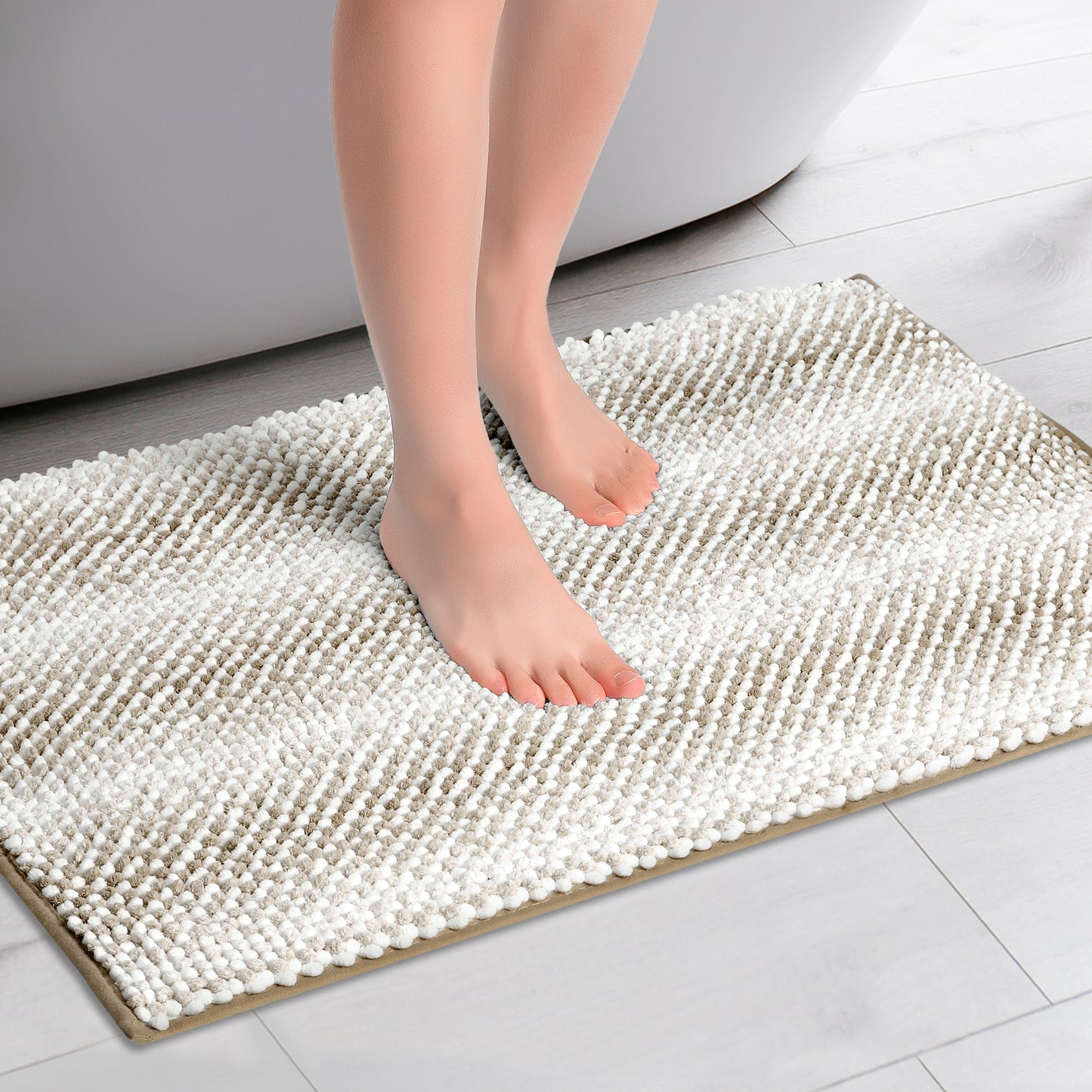 Chenille Bathroom Rug, Soft and Absorbent Non-Slip Striped Rug Luxury Plush Shaggy Bath Mats