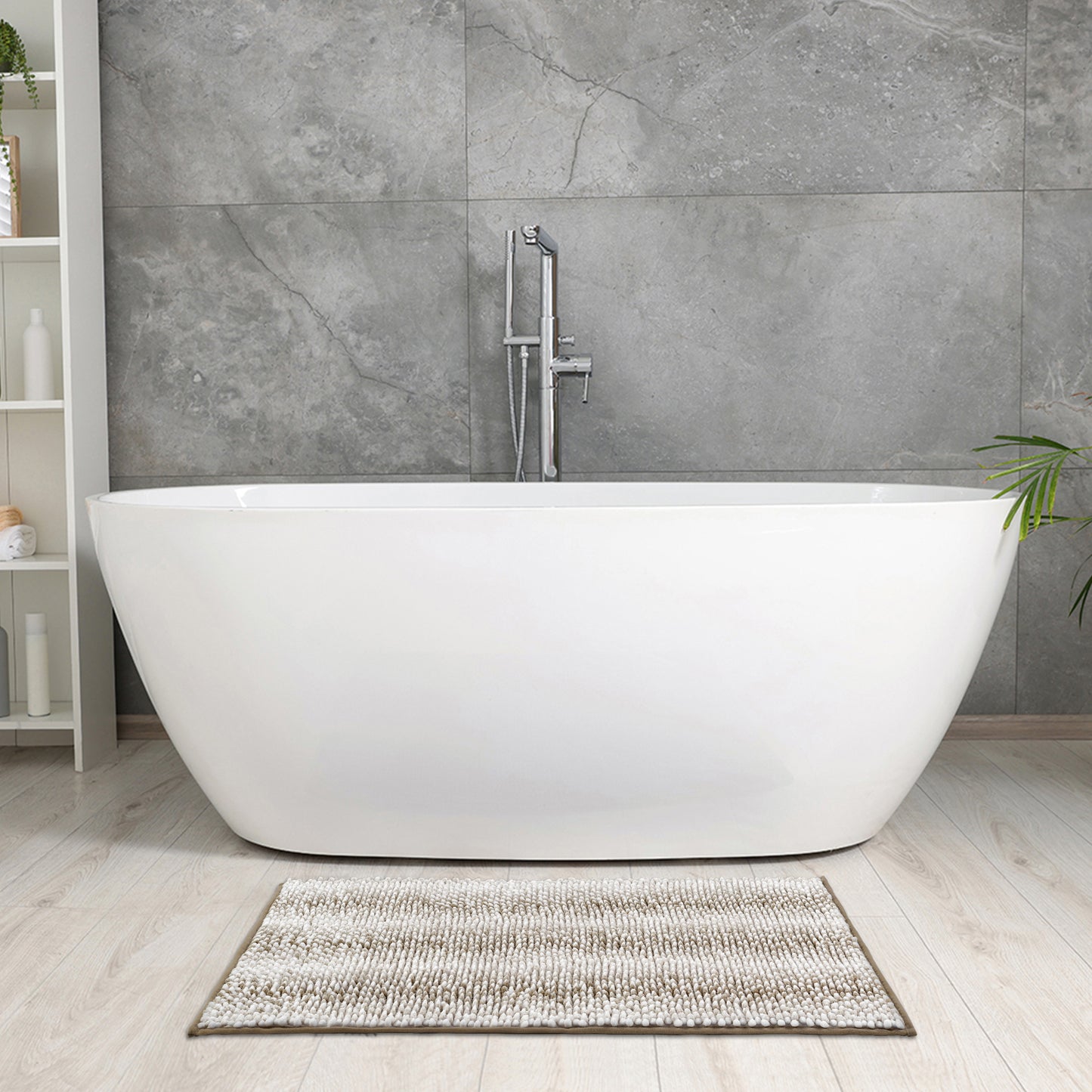 Chenille Bathroom Rug, Soft and Absorbent Non-Slip Striped Rug Luxury Plush Shaggy Bath Mats