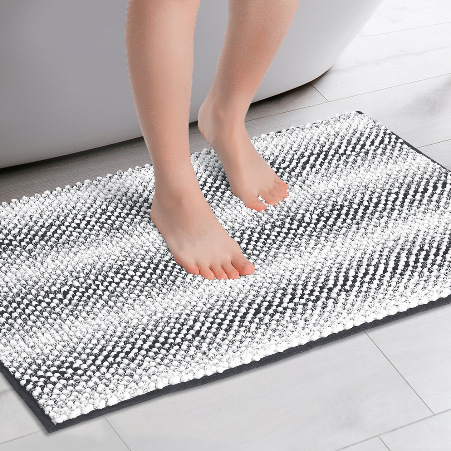Chenille Bathroom Rug, Soft and Absorbent Non-Slip Striped Rug Luxury Plush Shaggy Bath Mats