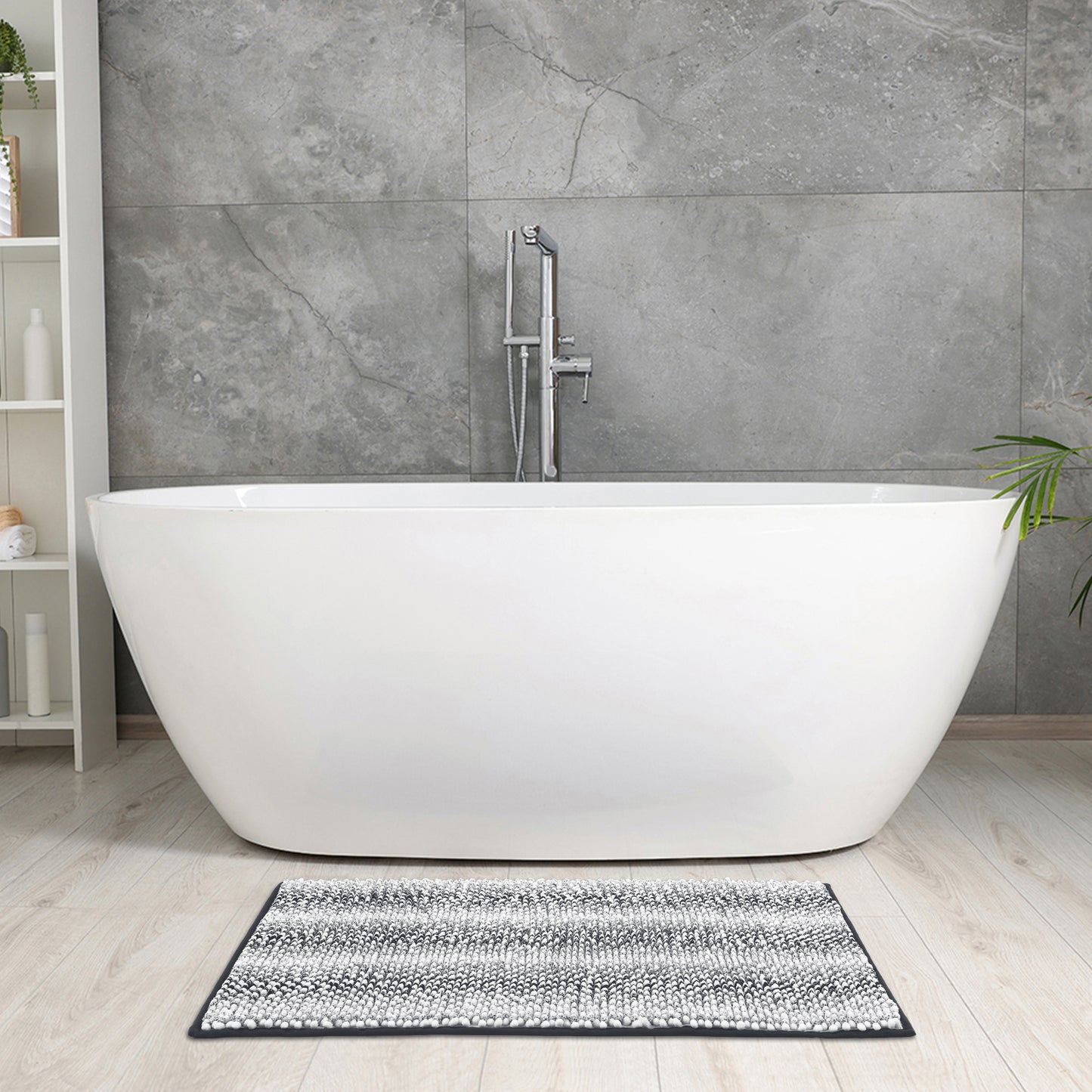Chenille Bathroom Rug, Soft and Absorbent Non-Slip Striped Rug Luxury Plush Shaggy Bath Mats