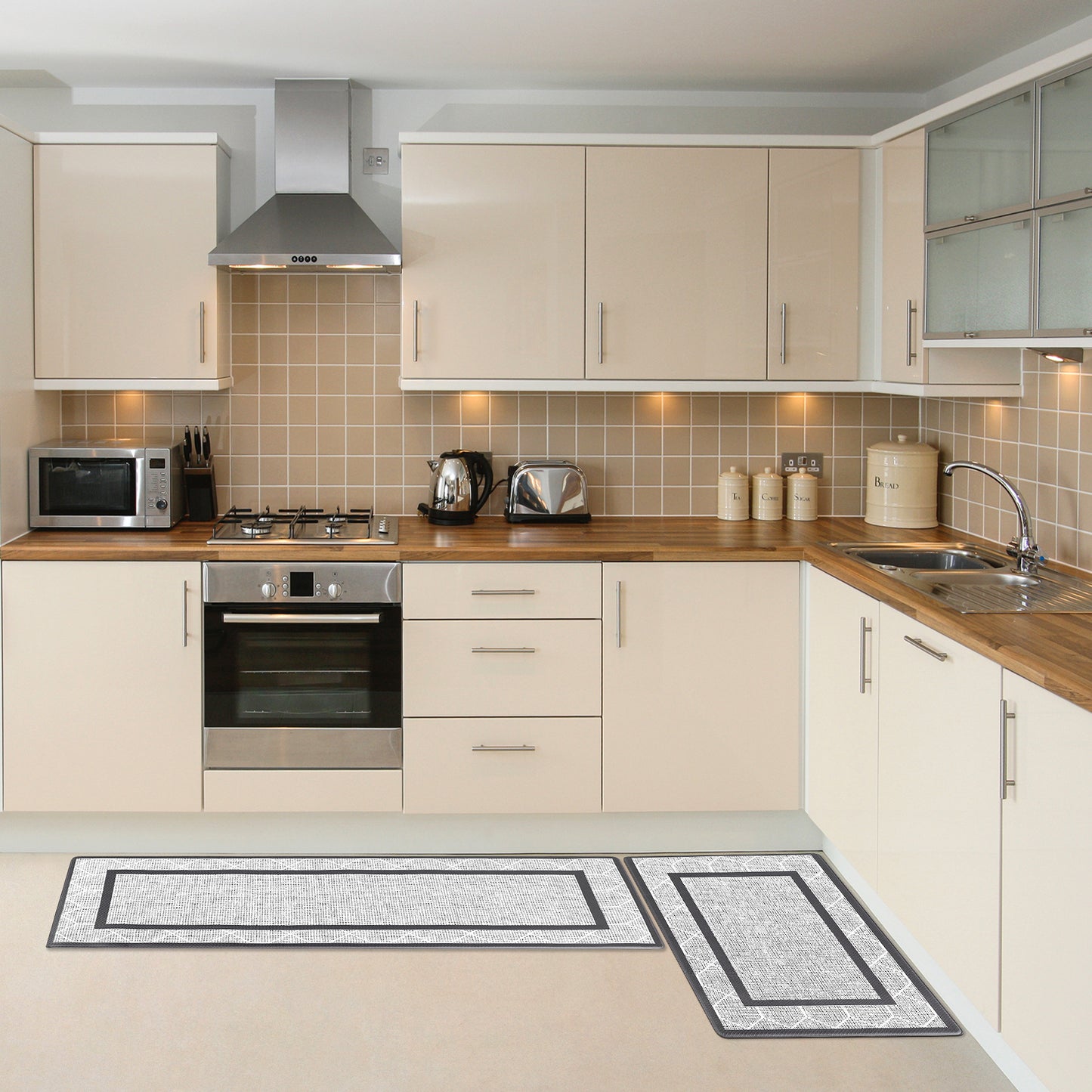 Geometry PVC Kitchen Mats, Waterproof Non-slip Washable and Oil Resistant Leather Kitchen Floor Mats