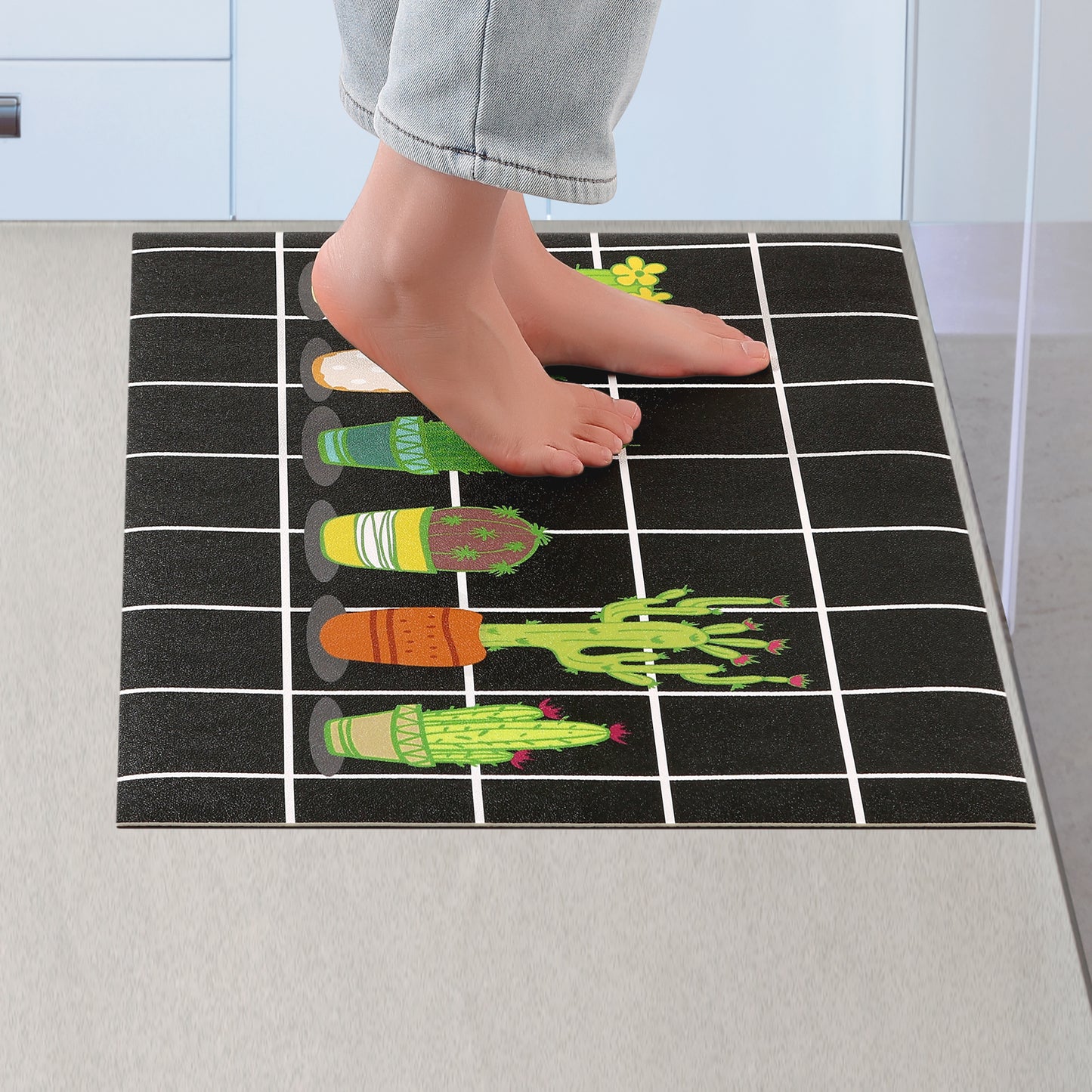 Cactus Kitchen Rug 1 Piece, Summer Farmhouse Decorations Black Pattern Runner Rugs