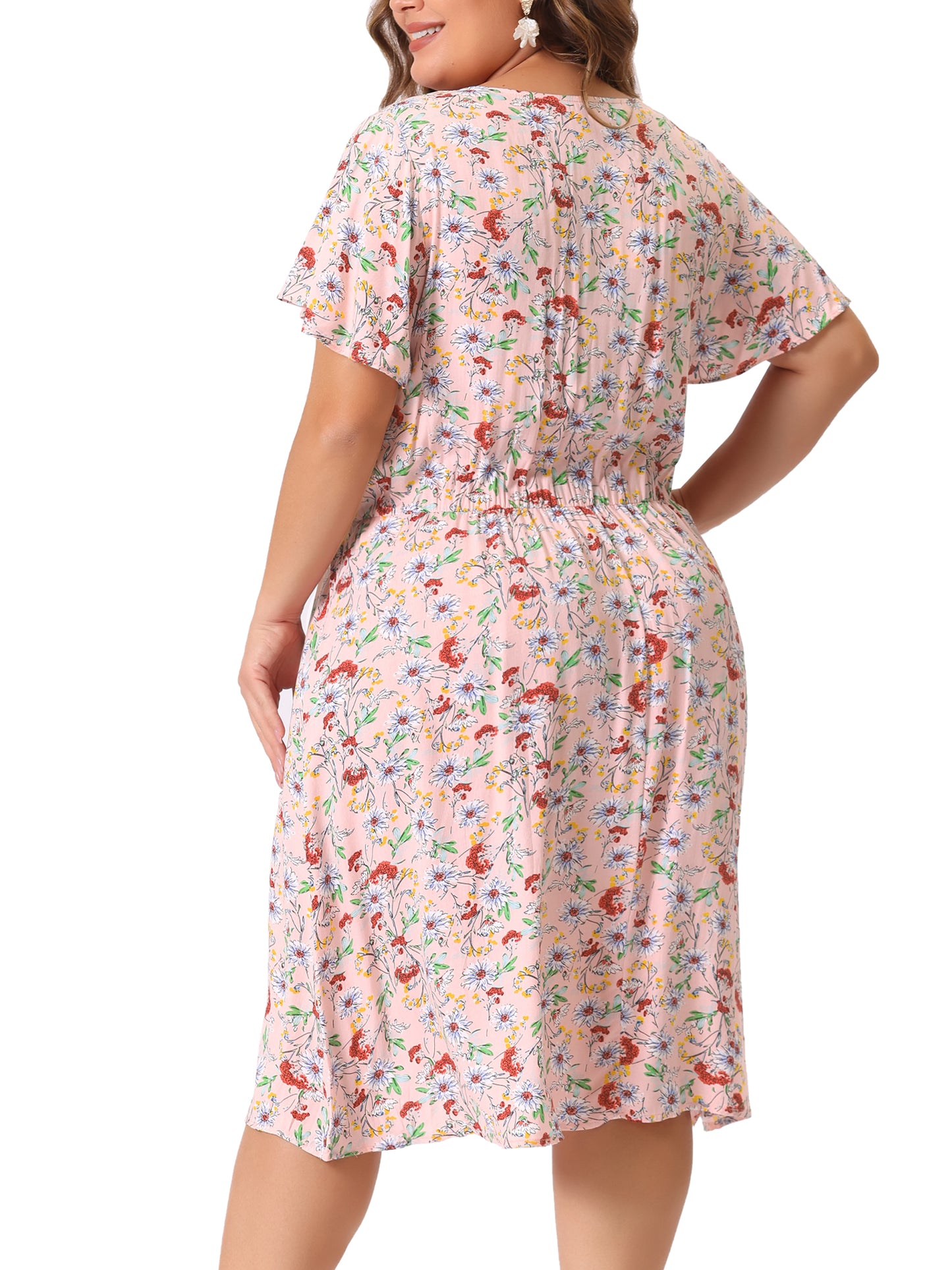 Women Plus Size Summer V Neck Flare Sleeve Sundress Peplum Midi Ruffle Dress