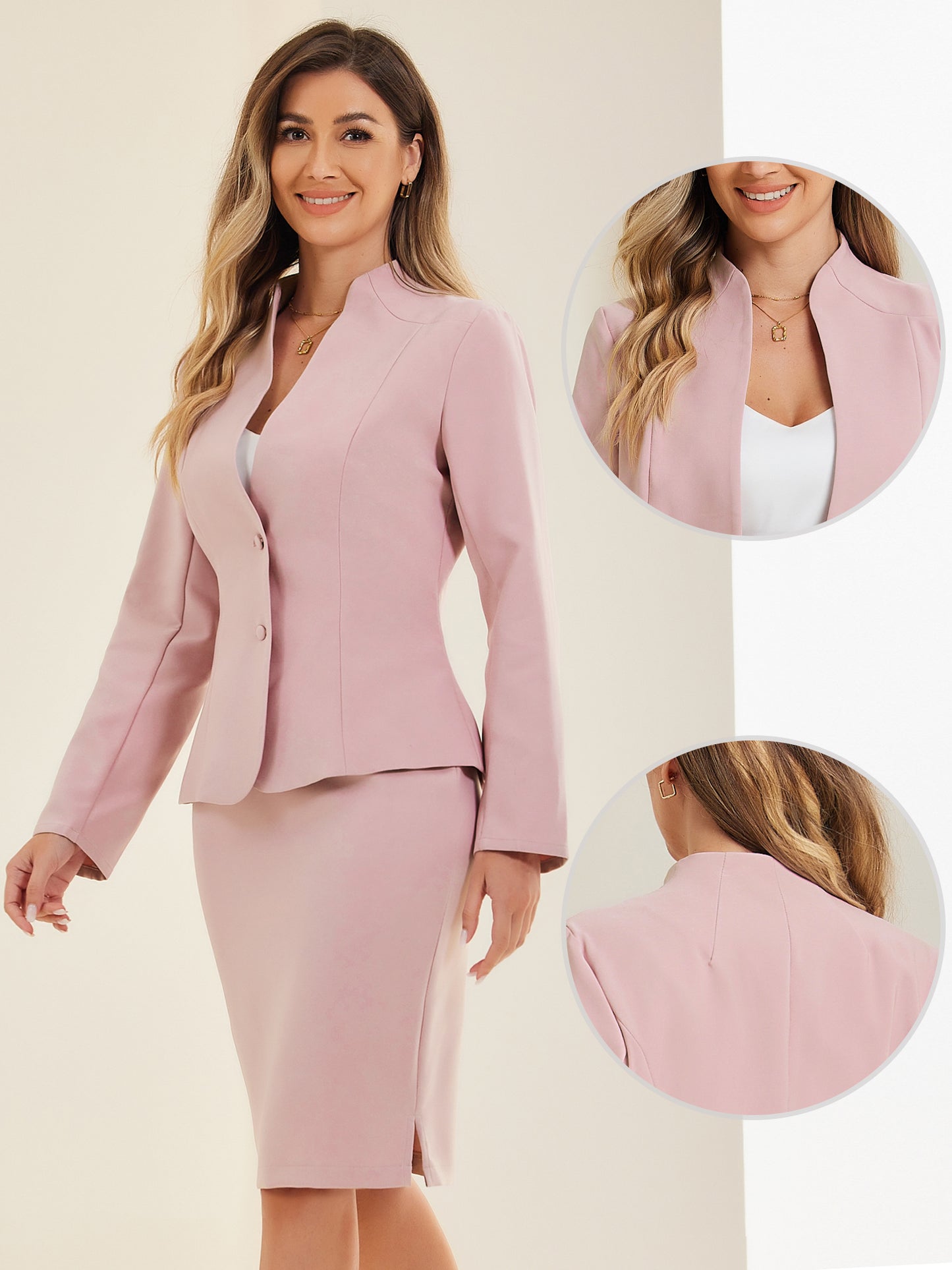 Women's 2 Piece Suit Skirt Set Business Formal Collarless Blazer and Pencil Skirt (Available in Plus Size)