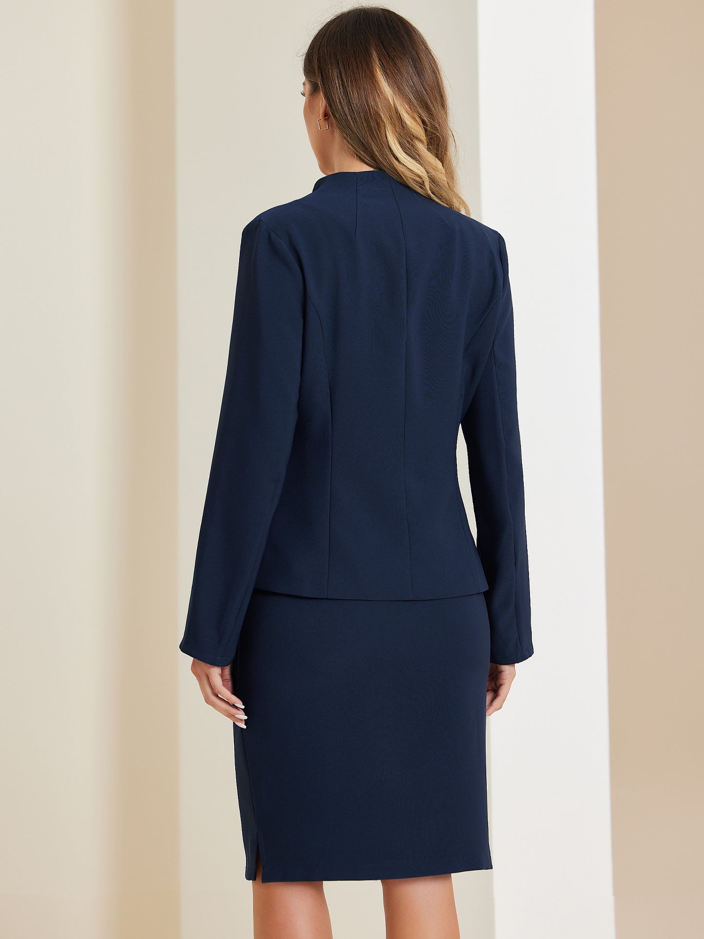 Women's 2 Piece Suit Skirt Set Business Formal Collarless Blazer and Pencil Skirt (Available in Plus Size)