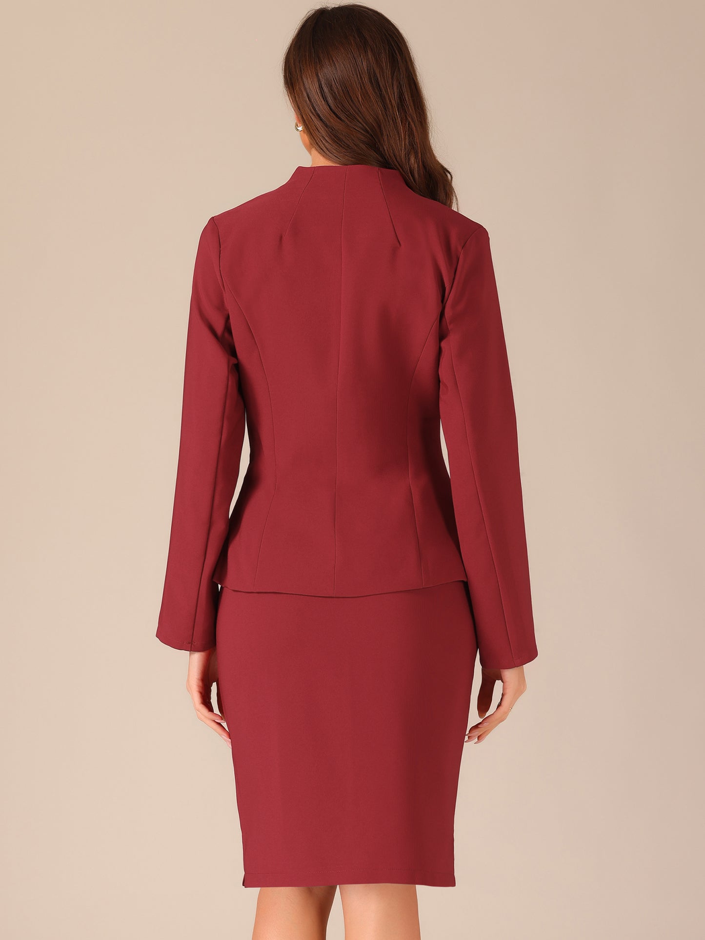 Women's 2 Piece Suit Skirt Set Business Formal Collarless Blazer and Pencil Skirt