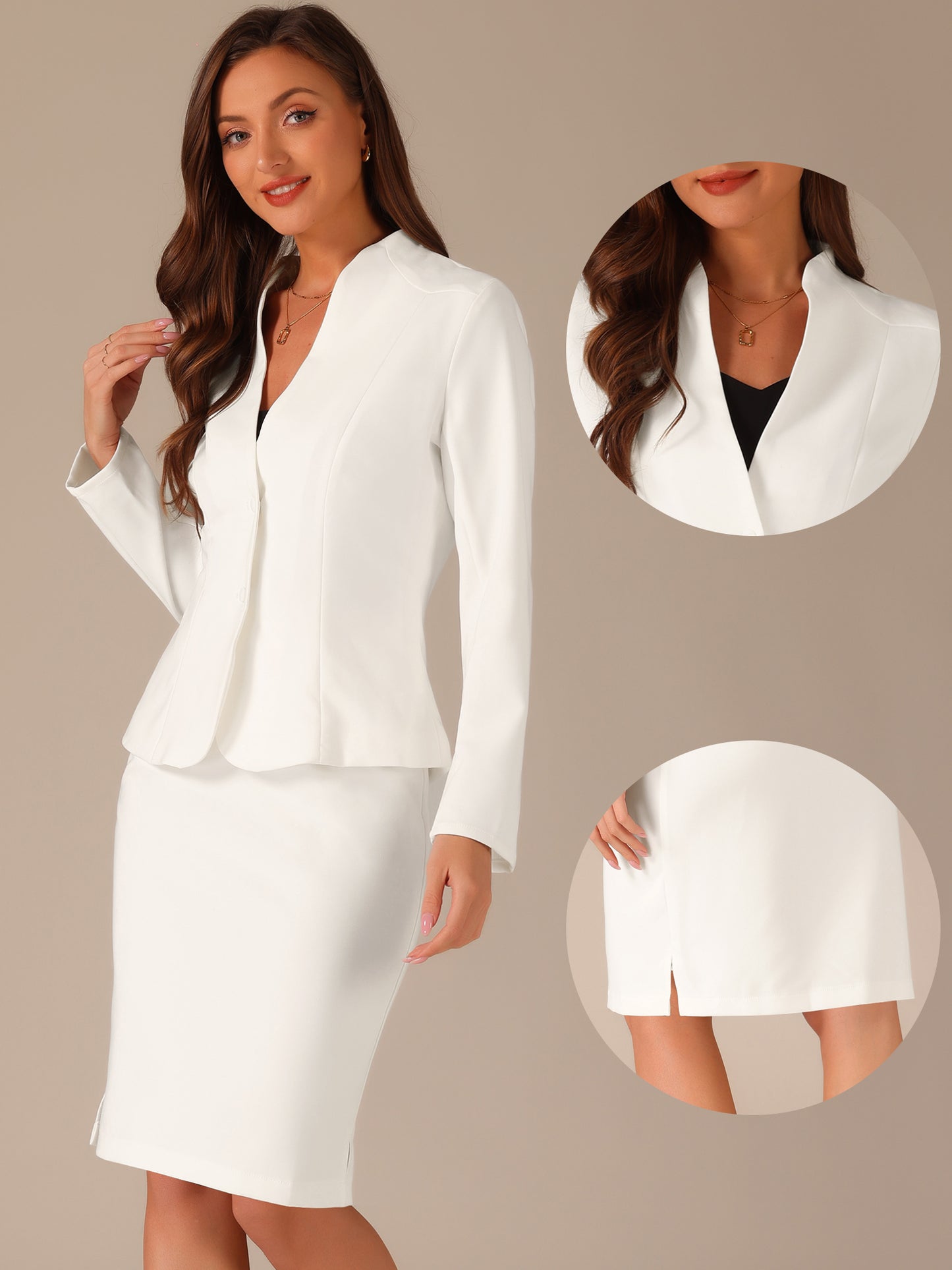 Women's 2 Piece Suit Skirt Set Business Formal Collarless Blazer and Pencil Skirt (Available in Plus Size)