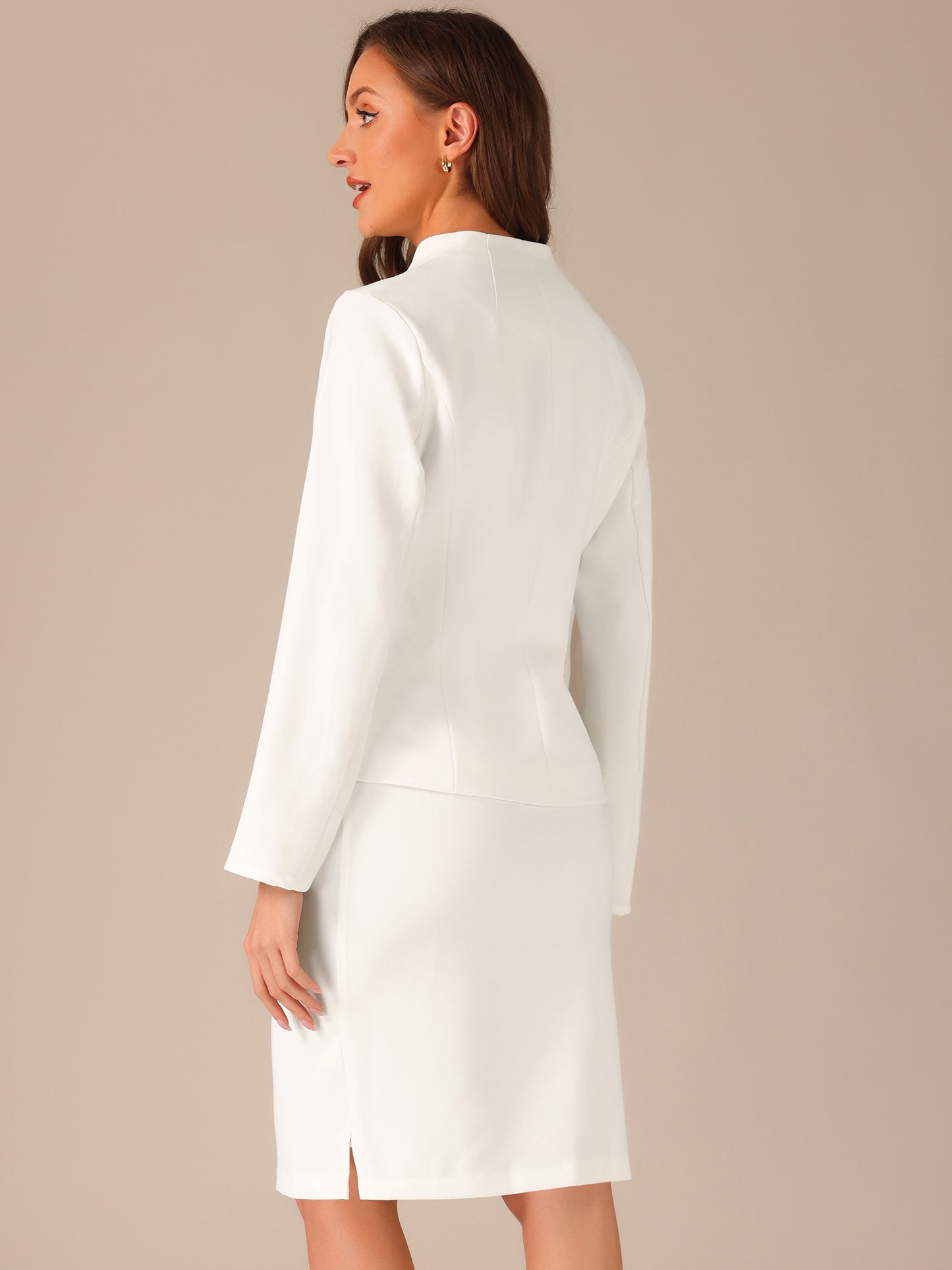 Women's 2 Piece Suit Skirt Set Business Formal Collarless Blazer and Pencil Skirt (Available in Plus Size)