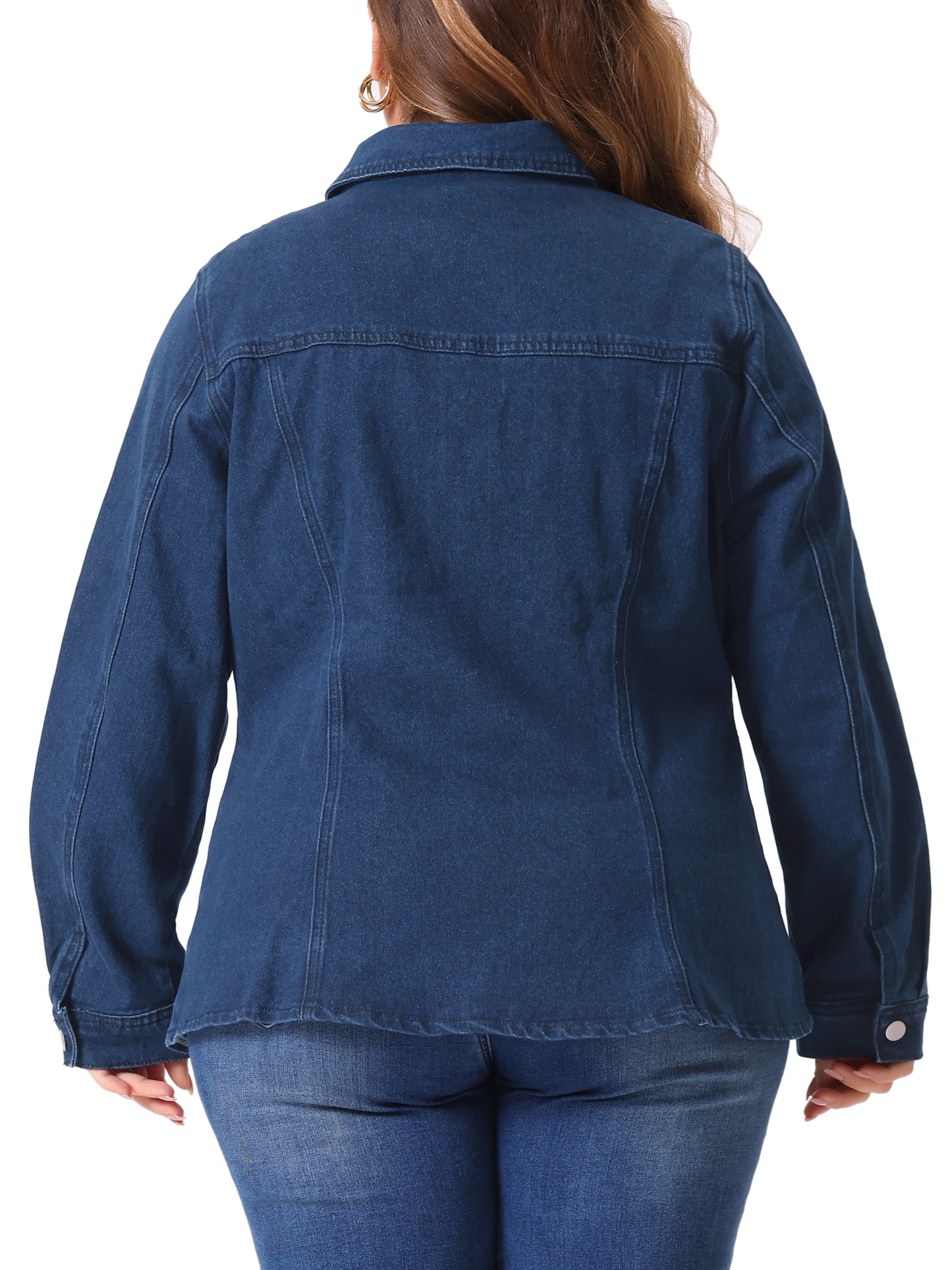 Women's Plus Size Denim Jackets Long Sleeves Front Washed Button With Pockets Jean Jacket