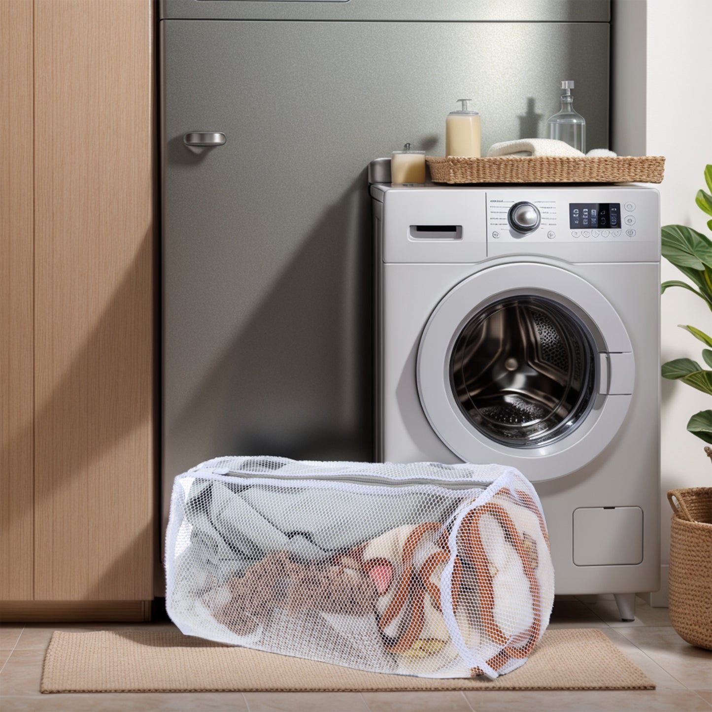 Folding Thickened Mesh Laundry Bags for Laundry Room 12.99"x8.66" White