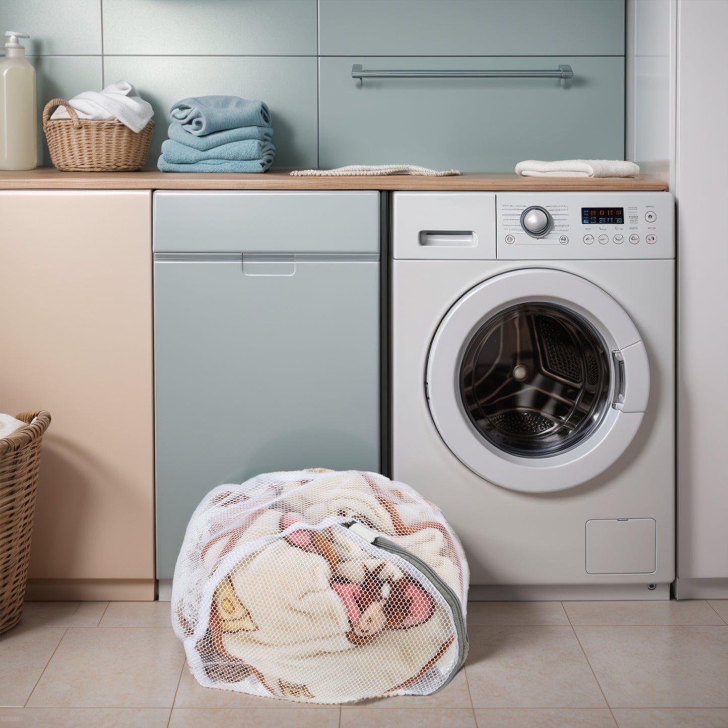 Folding Thickened Mesh Laundry Bags for Laundry Room 9.84"x9.84" White