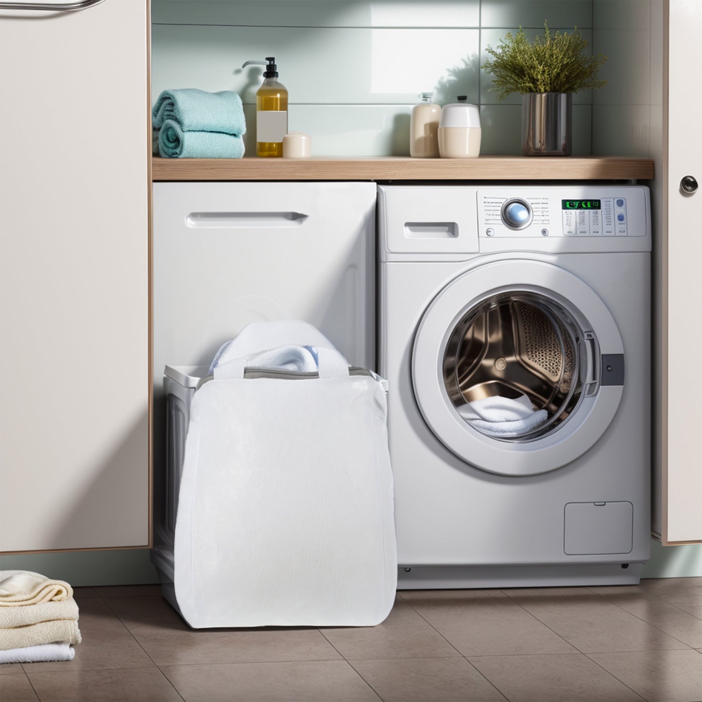 Portable Laundry Bags for Laundry Room 7.87"x3.15"x11.81" White Gray