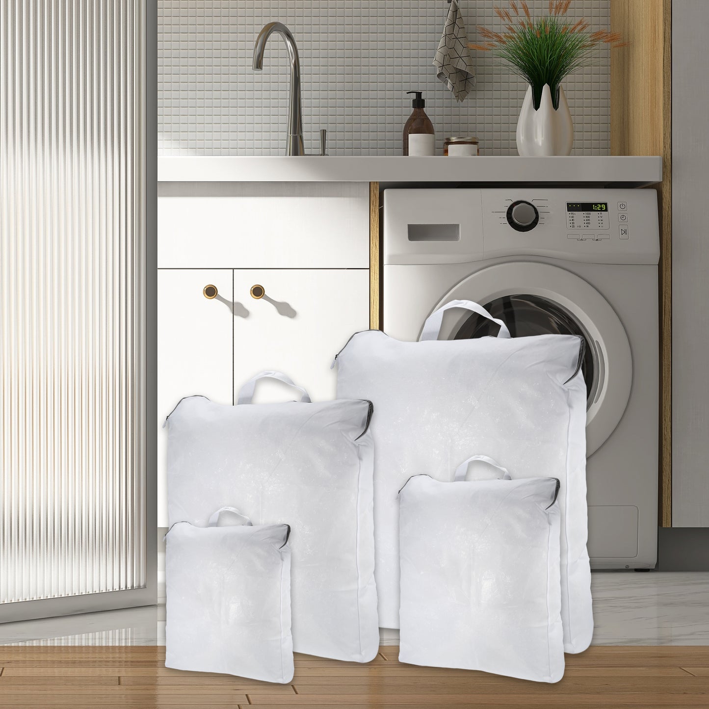 Portable Laundry Bags Laundry Wash Bags 4 Pcs Set White Gray