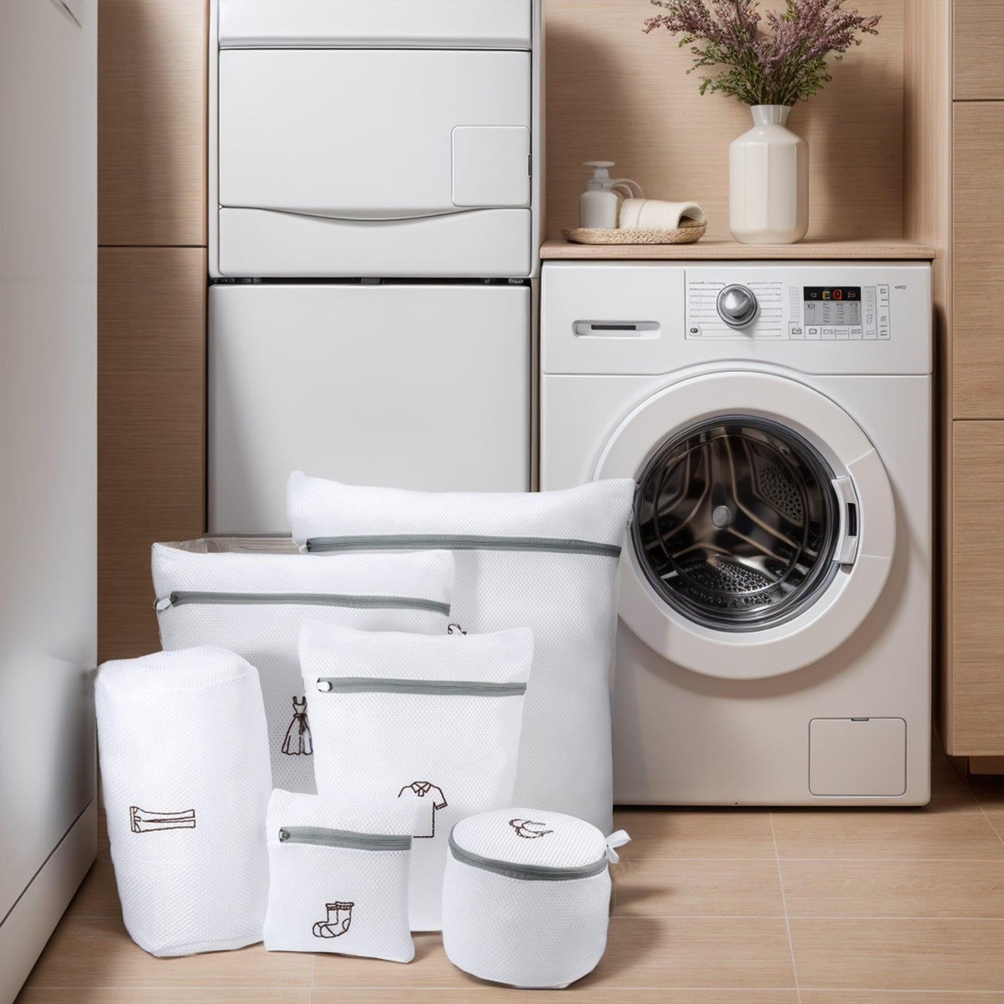 6 Pcs Set Folding Portable Laundry Bag for Laundry Bathroom 23.62"x19.69" White