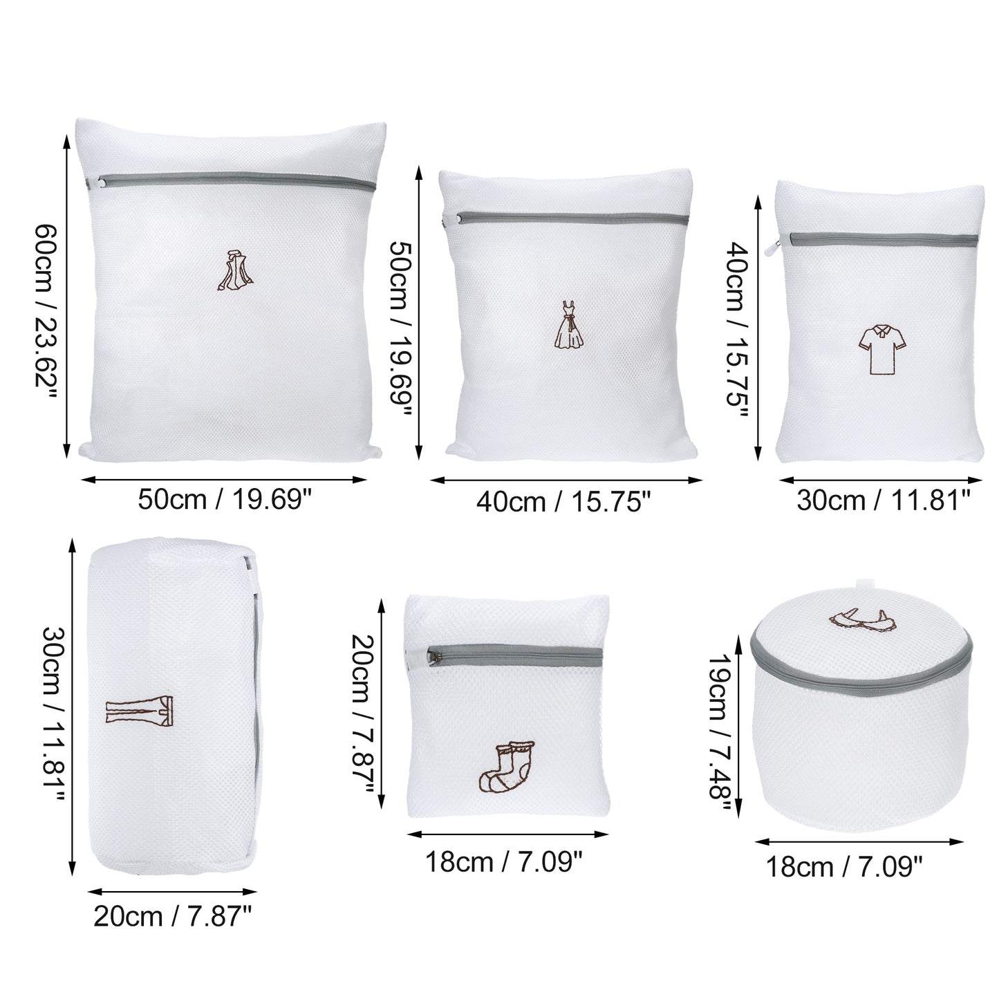 6 Pcs Set Folding Portable Laundry Bag for Laundry Bathroom 23.62"x19.69" White