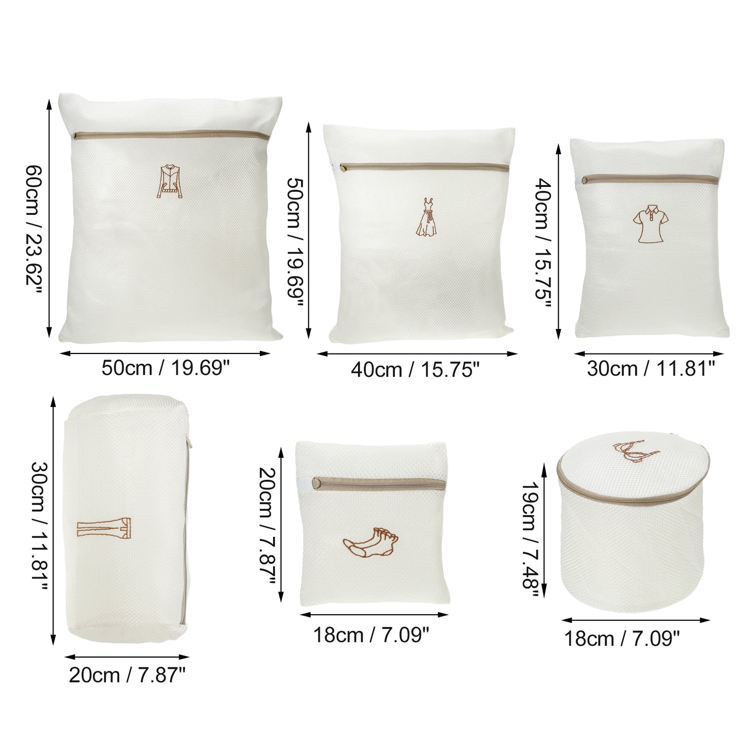6 Pcs Set Folding Portable Laundry Bag for Laundry Bathroom 23.62"x19.69" Beige