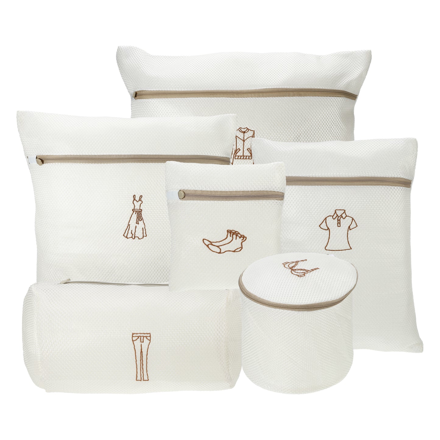 6 Pcs Set Folding Portable Laundry Bag for Laundry Bathroom 23.62"x19.69" Beige
