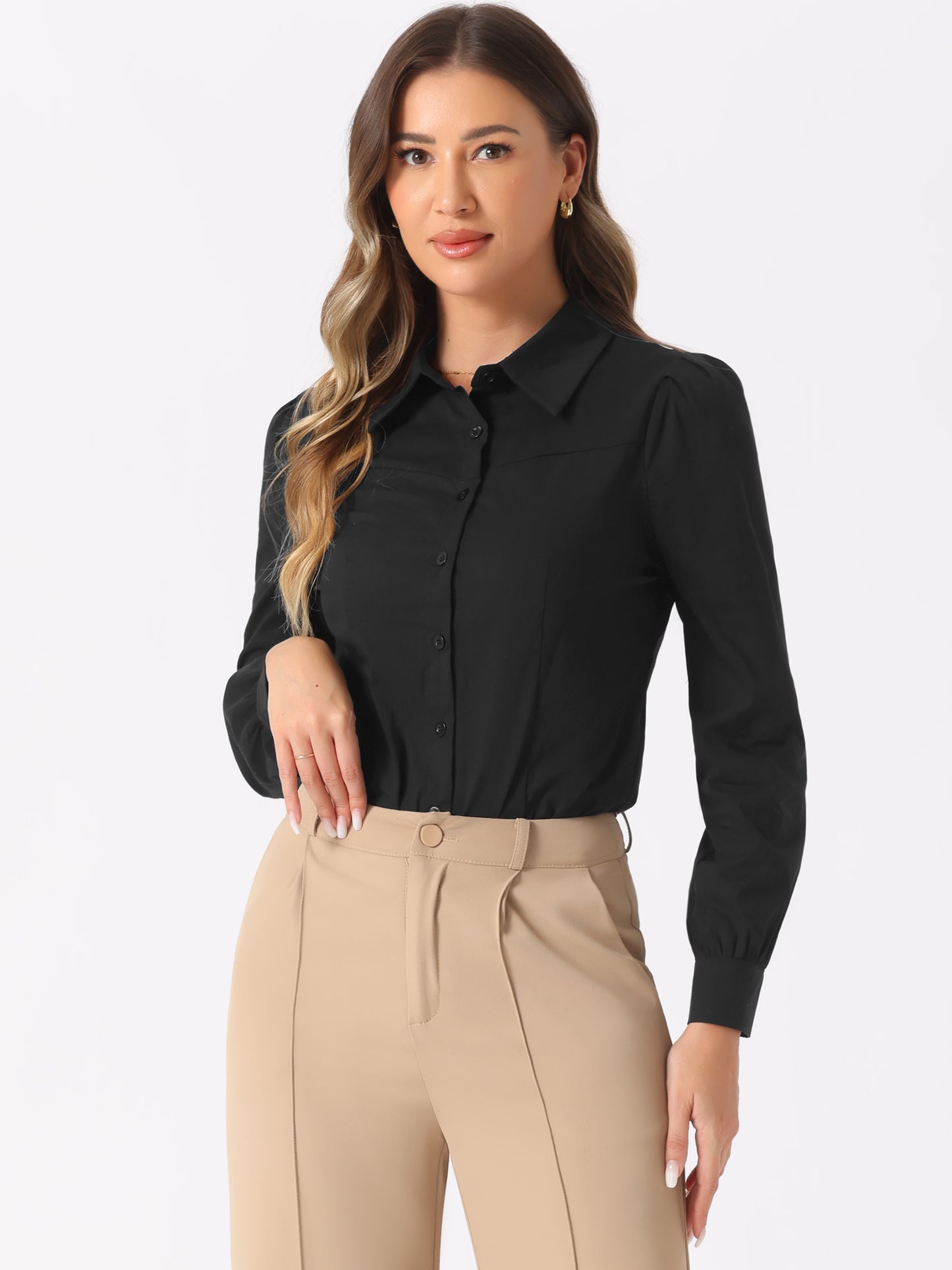 Women's Leotard Shirt Collared Business Casual Button Down Long Sleeves Bodysuit Top