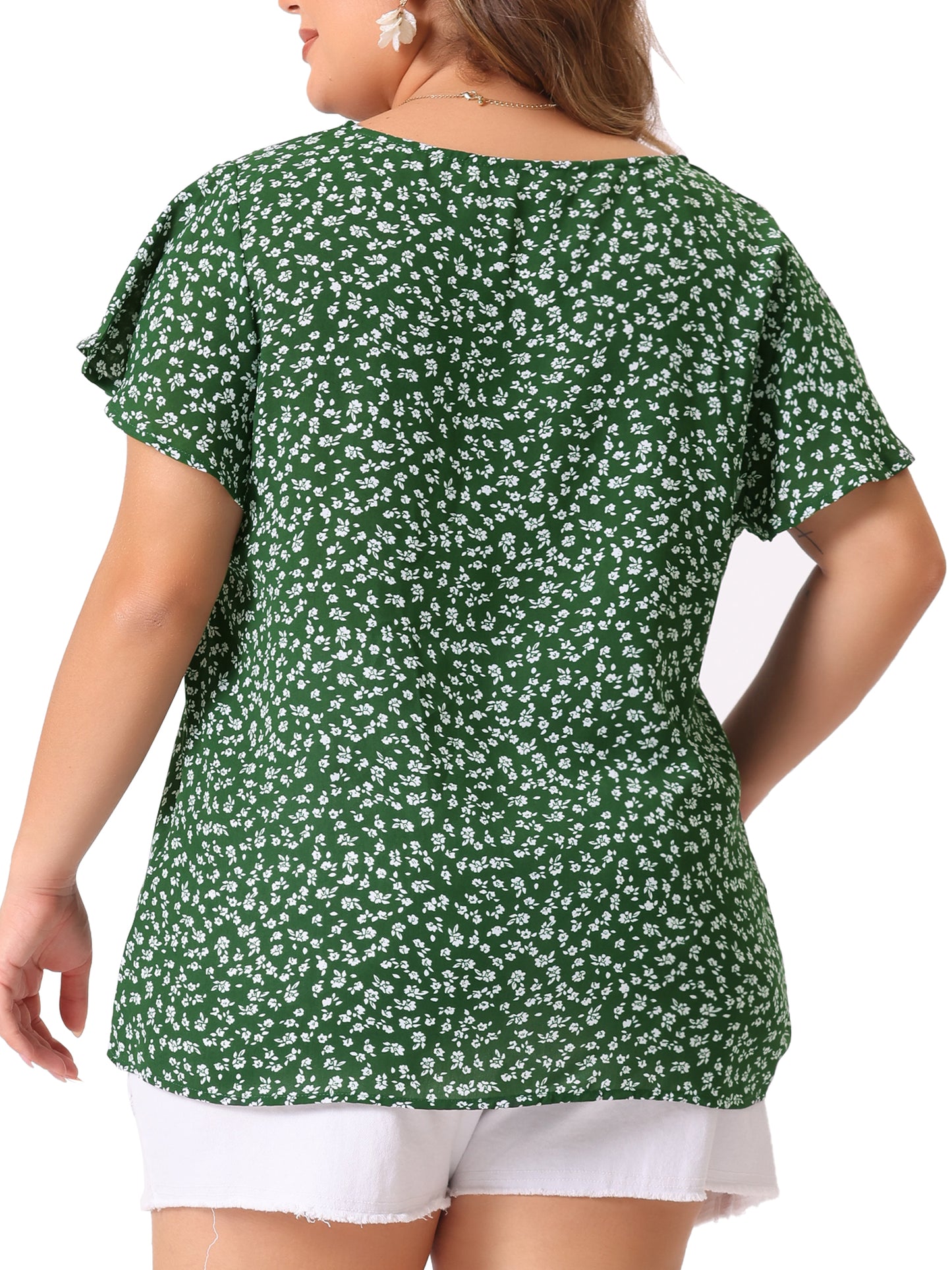 Women Plus Size Blouse Flare Sleeve Floral Print Peplum Top