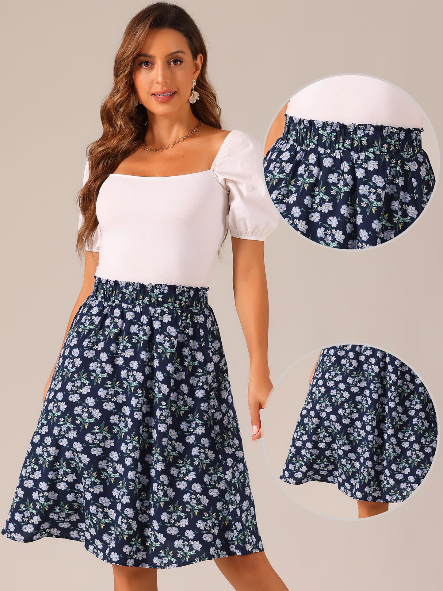 Falda floral de verano de corte A hasta la rodilla para mujer